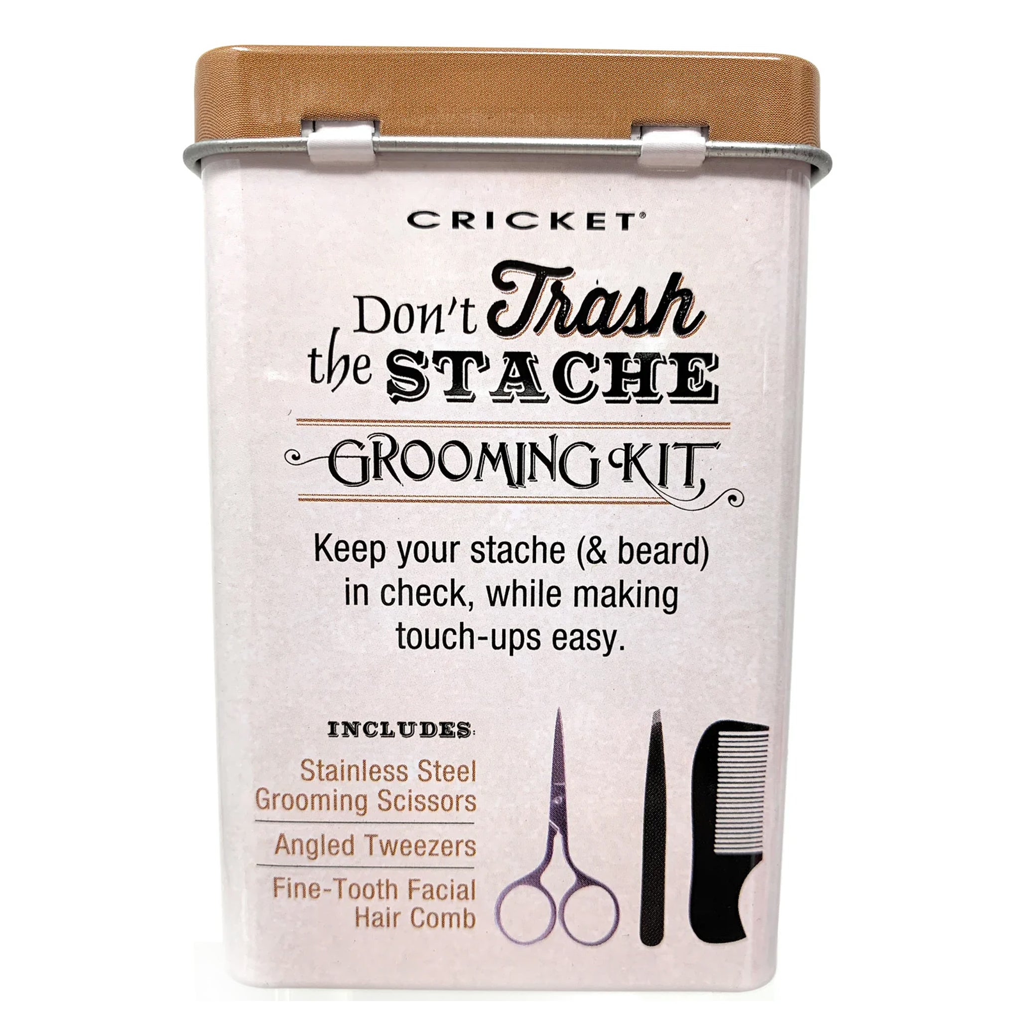 Premium Cricket Don't Trash The Stache Grooming Kit - 3-Piece Set with Grooming Shears, Tweezers & Beard Comb for Men | Perfect for Travel, Home & Gift Giving