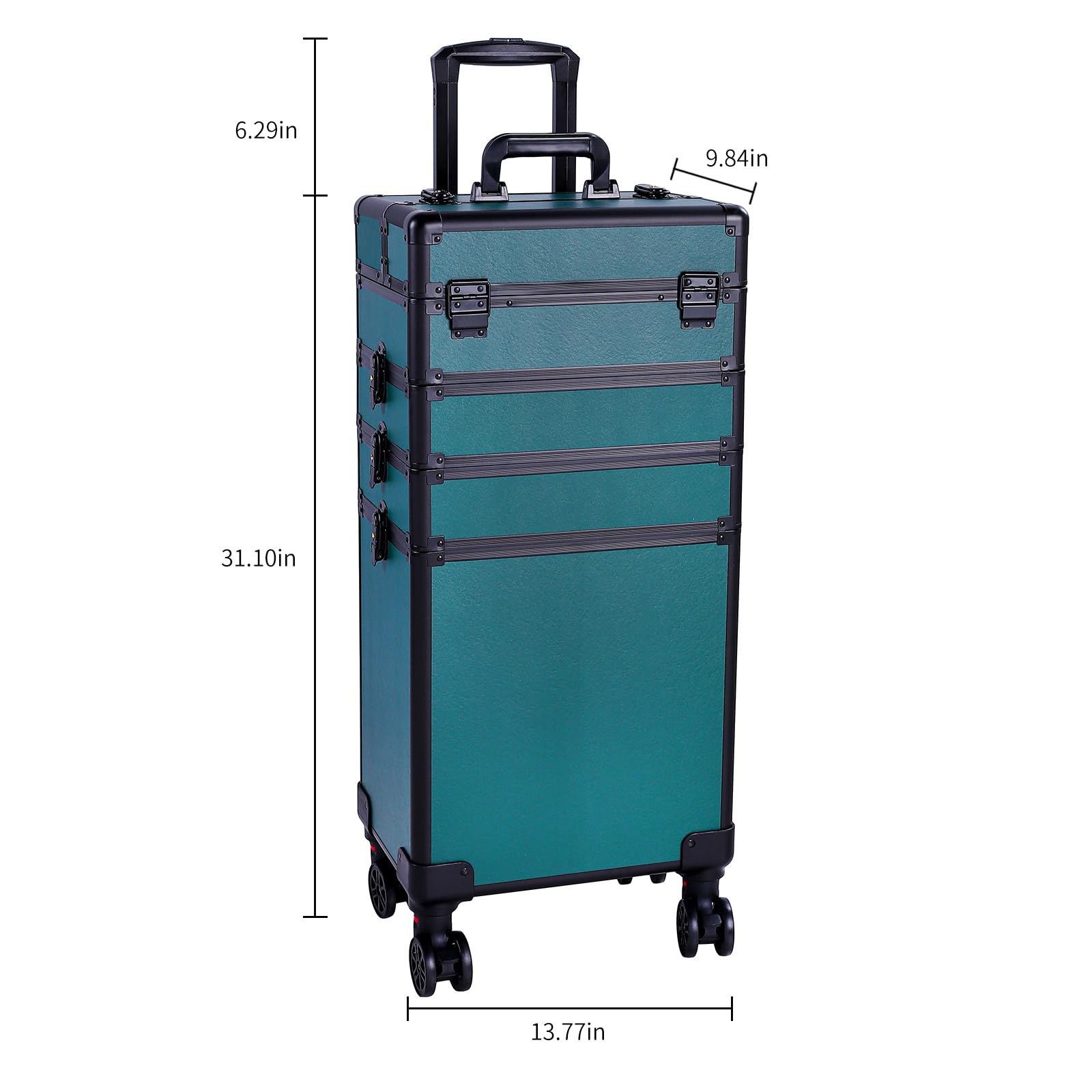 Karl Home 4-in-1 Makeup Train Case Rolling Cosmetic Trolley - Large Capacity Professional Beauty Organizer with 360° Swivel Wheels & Lock - Perfect for Traveling Hairstylists, Makeup Artists & Nail Tech Students (Dark Green) | Ideal for Salon Professionals, Beauty School & On-the-Go Makeup Storage