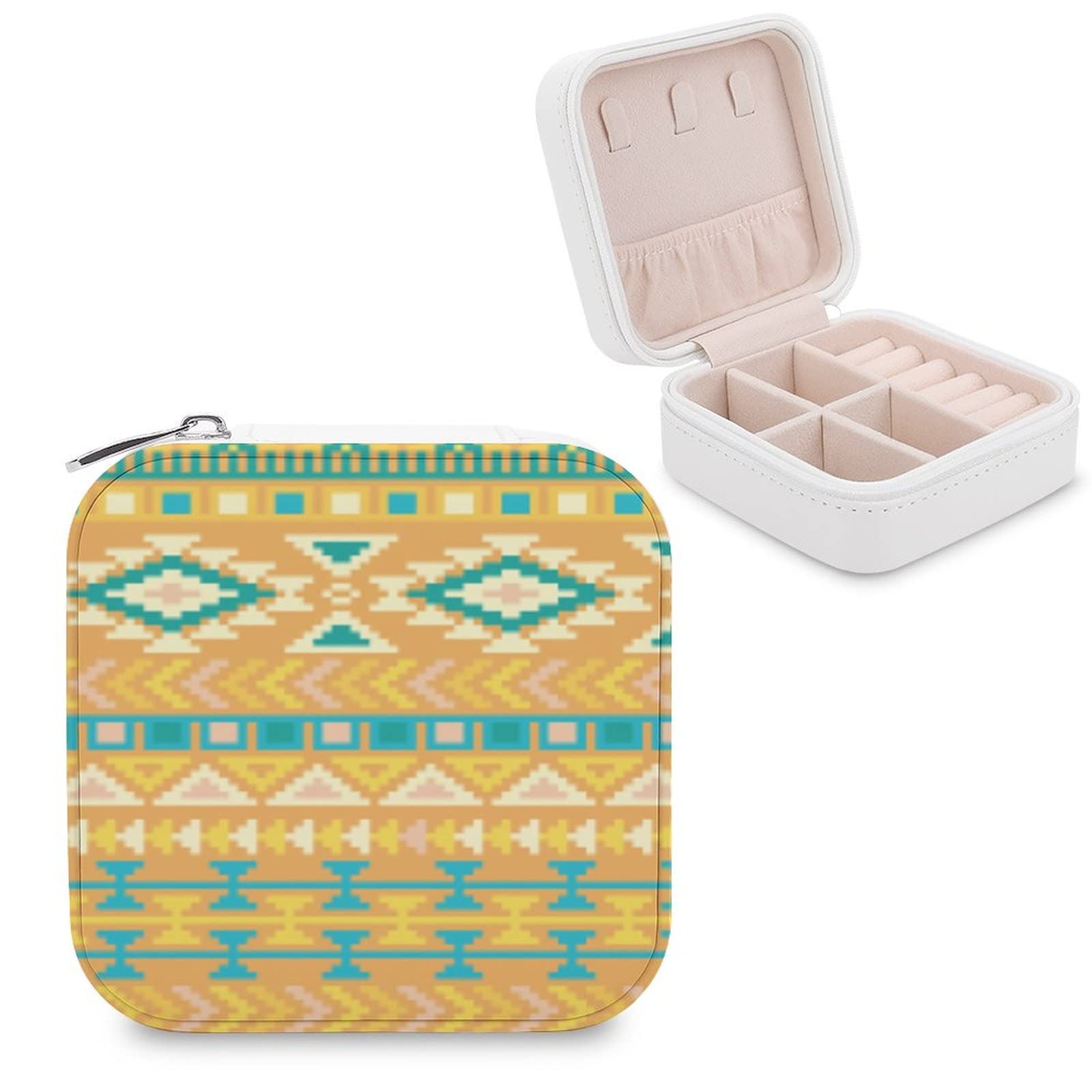 Premium Travel Jewelry Organizer Case - Compact Jewelry Storage Bag for Women | Holds Necklaces, Earrings, Rings & Bracelets | Perfect Gift for Mom & Girlfriend | Orange Pixel Design | Ideal for Vacations, Business Trips & Daily Organization