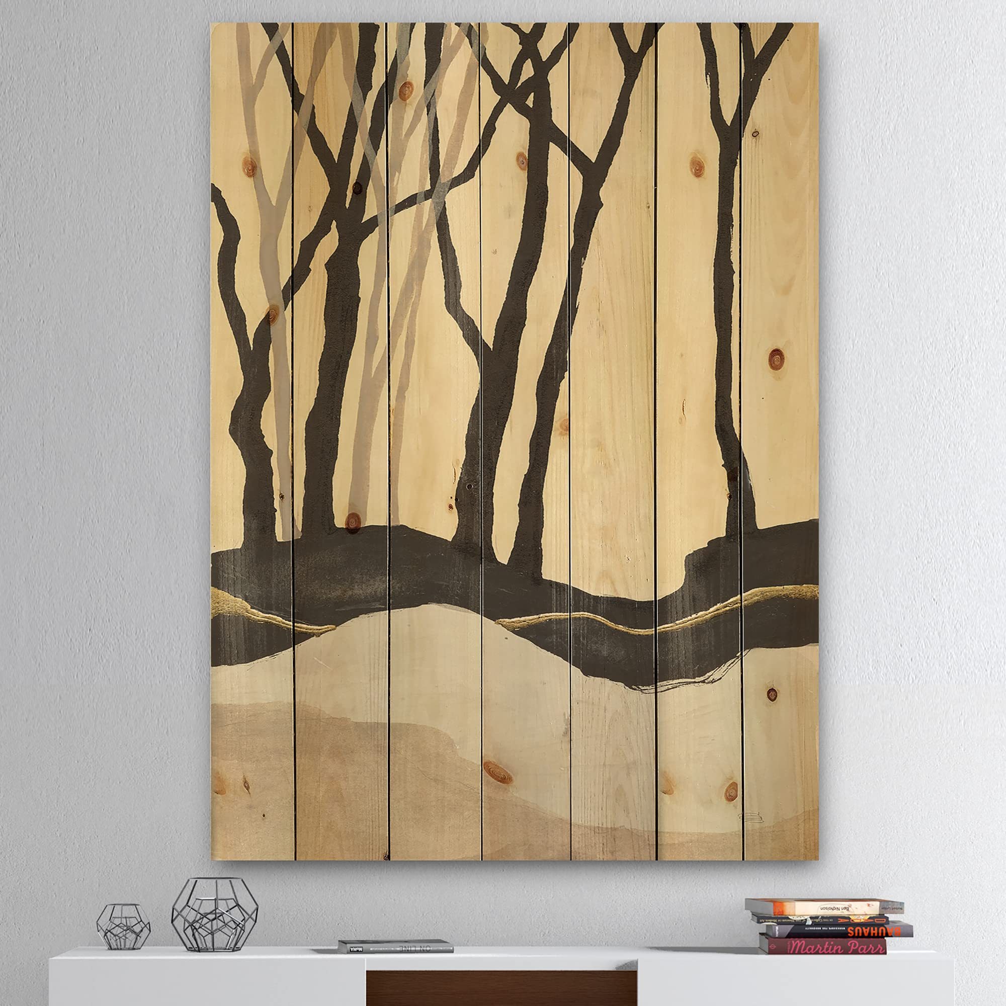 Modern Forest Silhouette Wood Wall Art - Black Abstract Wood Panels for Home & Office Decor | Large Contemporary Pine Wood Wall Decor for Living Room, Bedroom & Dining Area