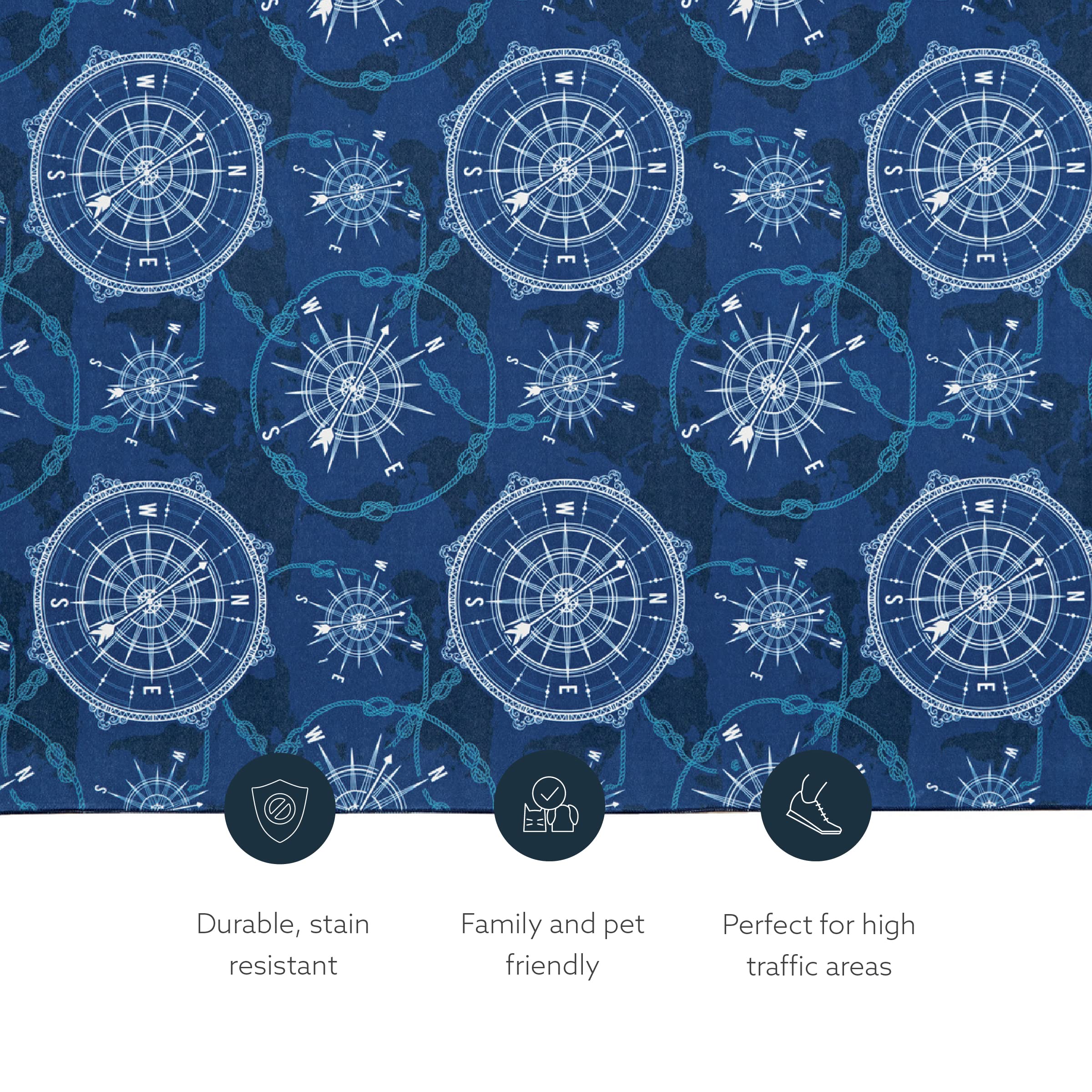 Linon The Anywhere Washable Rug - Velmer Blue & Ivory 5' x 7' Area Rug | Stain Resistant & Machine Washable | Perfect for Living Room, Bedroom, or Office Decor