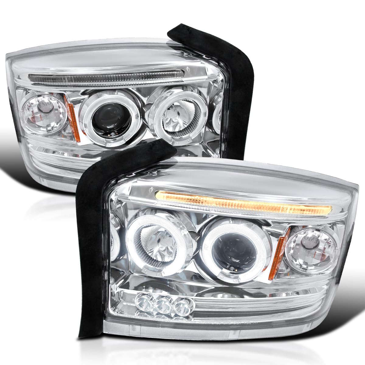Spec-D Tuning Chrome Projector Headlights for 2005-2007 Dodge Dakota - Left & Right Pair Headlamp Assembly - Upgrade Your Truck's Style & Night Visibility