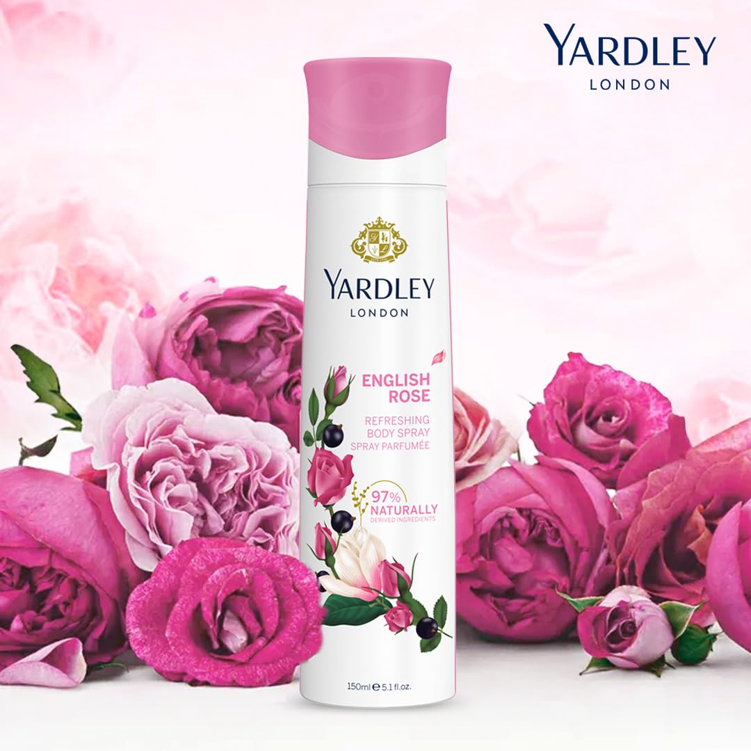 Yardley English Rose Body Spray for Women - 5.1 Fl Oz (151ml) - Floral Fragrance, Long-Lasting Freshness - Perfect for Daily Use, Work & Special Occasions