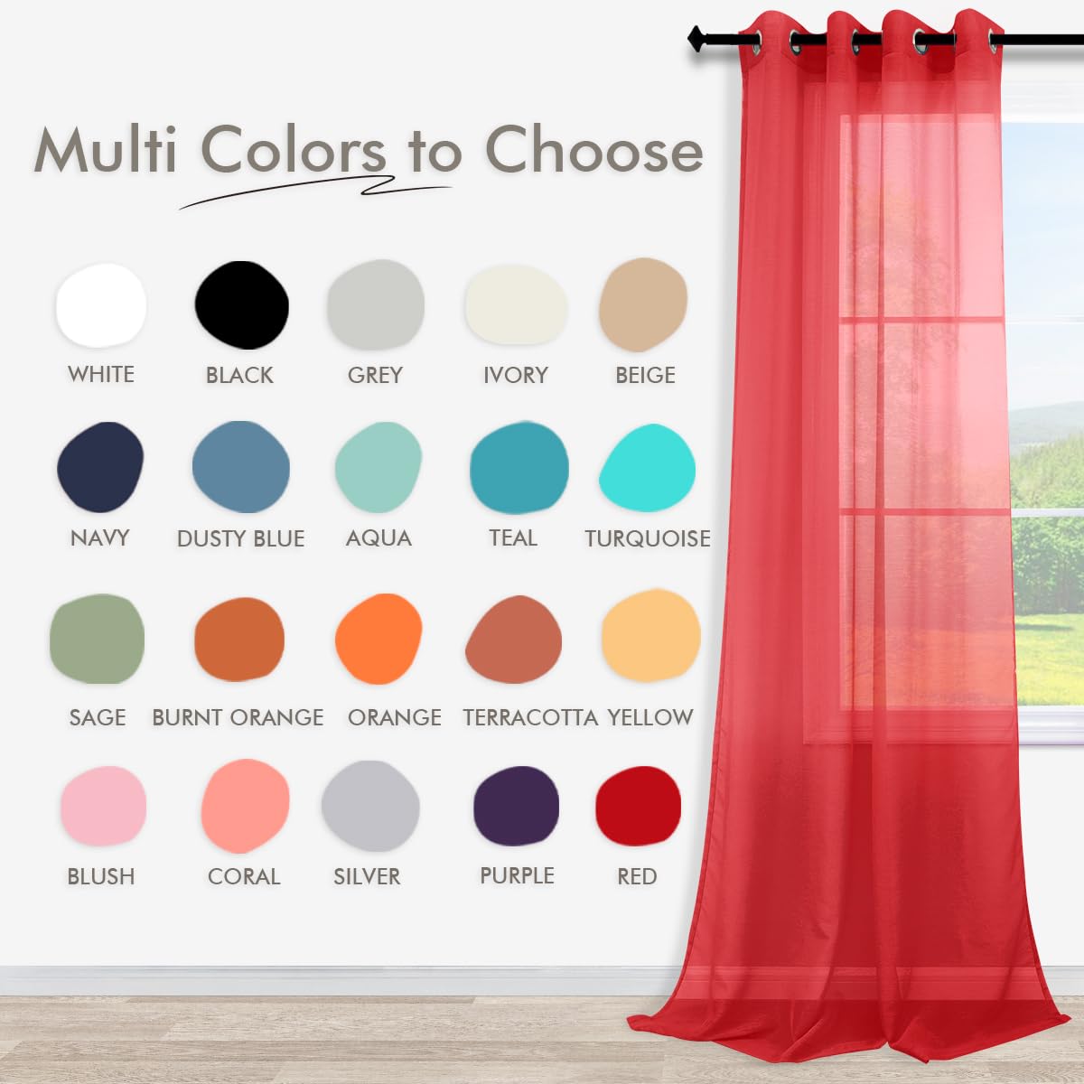 KOUFALL 108 Inch Long Red Curtains - Set of 2 Panels with Grommet Top, Faux Linen Semi-Sheer Window Drapes for Living Room & Bedroom Decor | Perfect for Home Theater, Photo Backdrops, and Party Decorations