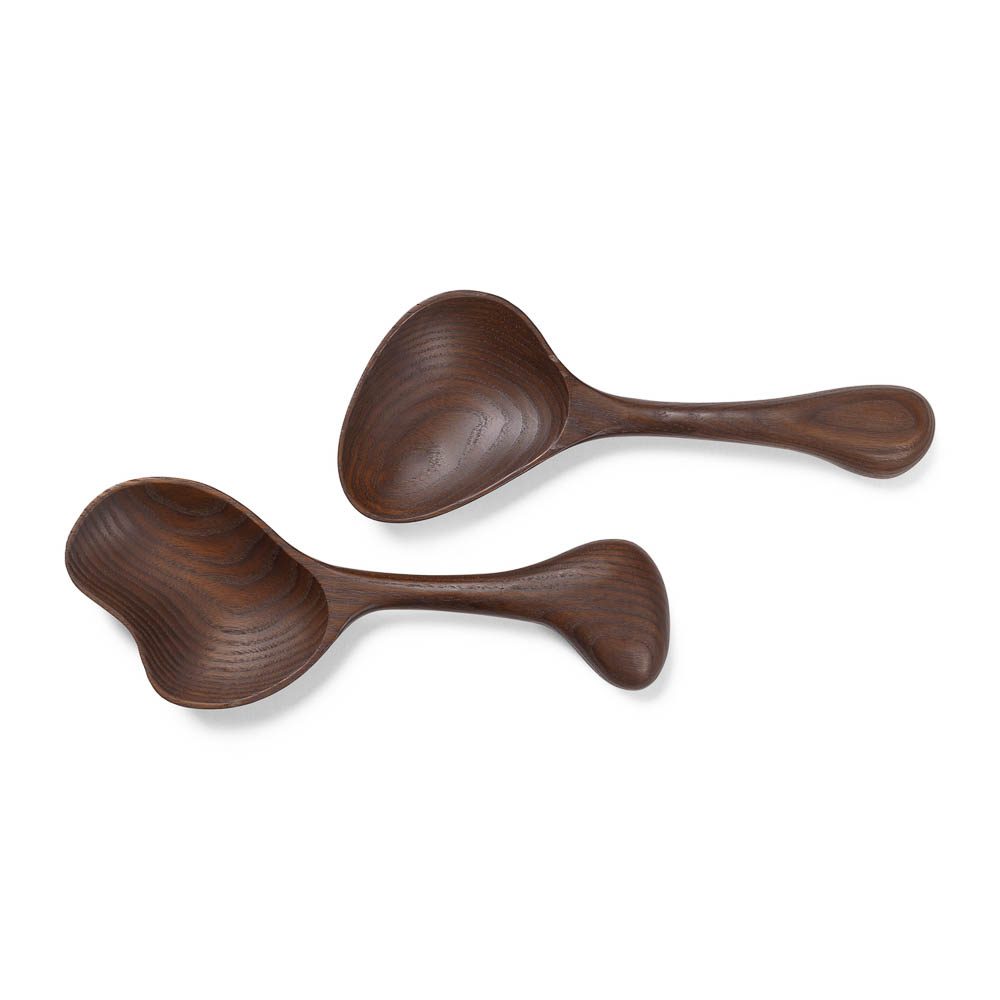 FERM LIVING Os Salad Servers Set - Dark Brown Wooden Utensils for Serving Tossed Salads, Pasta, Fruit Bowls - Perfect for Dinner Parties, Picnics & Healthy Eating