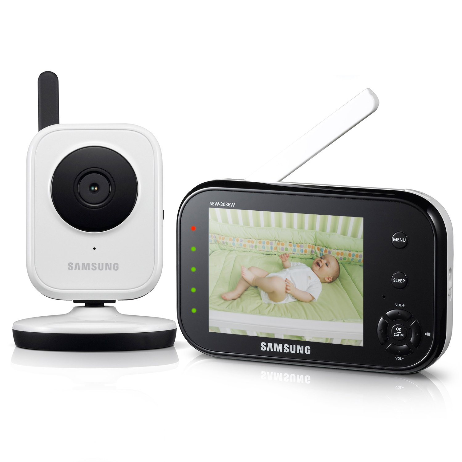 Samsung SEW-3036W White Baby Monitor with HD Camera & Night Vision - Wireless Baby Monitoring System for Nursery, Bedroom & Travel