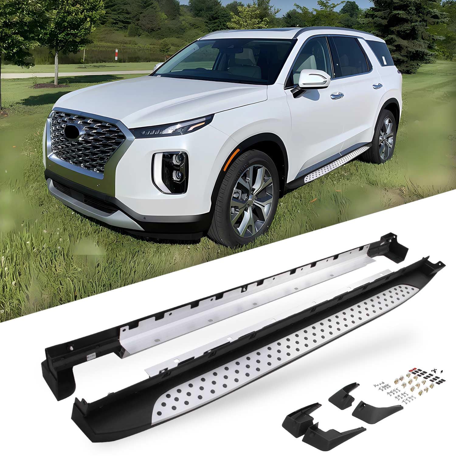 2020-2025 Hyundai Palisade Side Steps Running Boards with Mud Flaps - No Drill Installation for Easy Access & Off-Road Protection | Perfect for SUVs, Trucks & Outdoor Adventures
