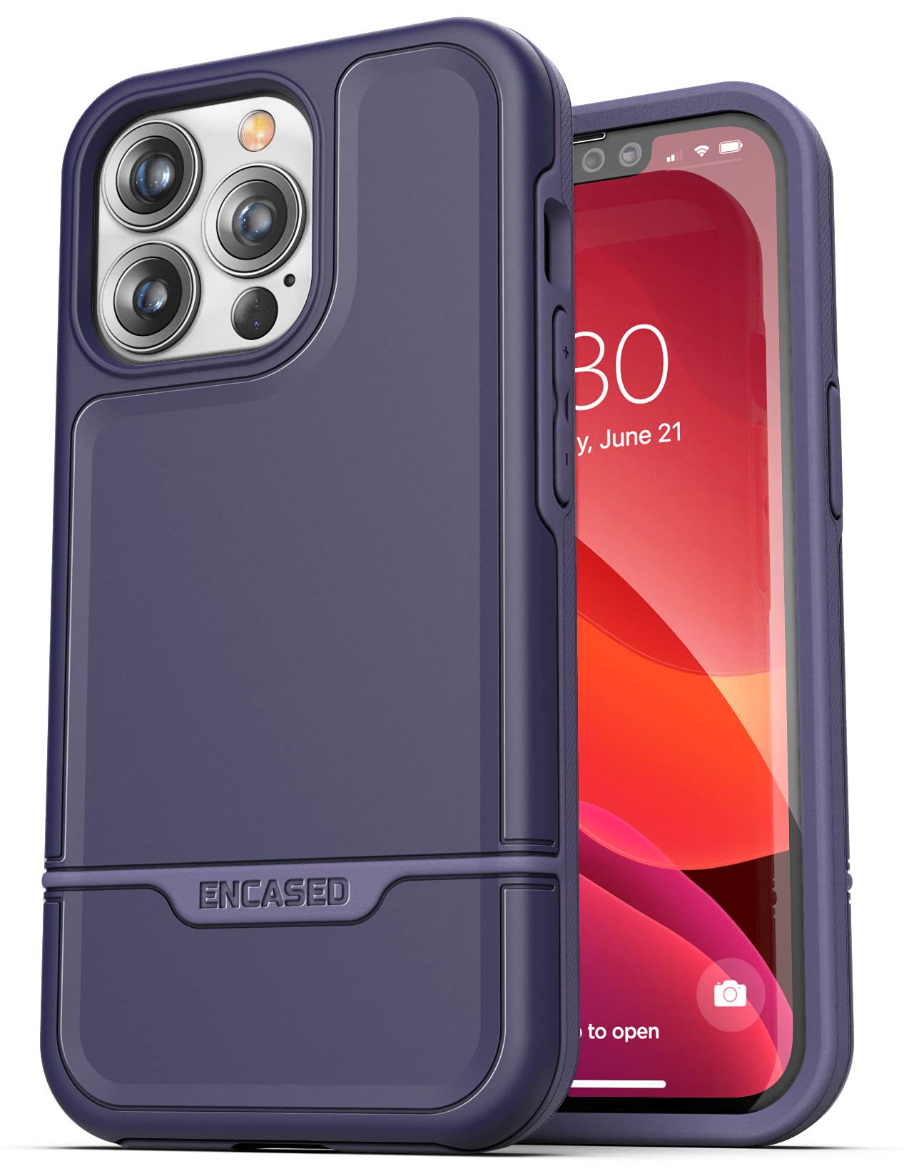 ENCASED Rebel Series Shockproof Protective Case for iPhone 13 Pro Max - Durable Slim Fit Cover with Raised Edges (Purple) | Perfect for Outdoor Activities, Work & Everyday Use
