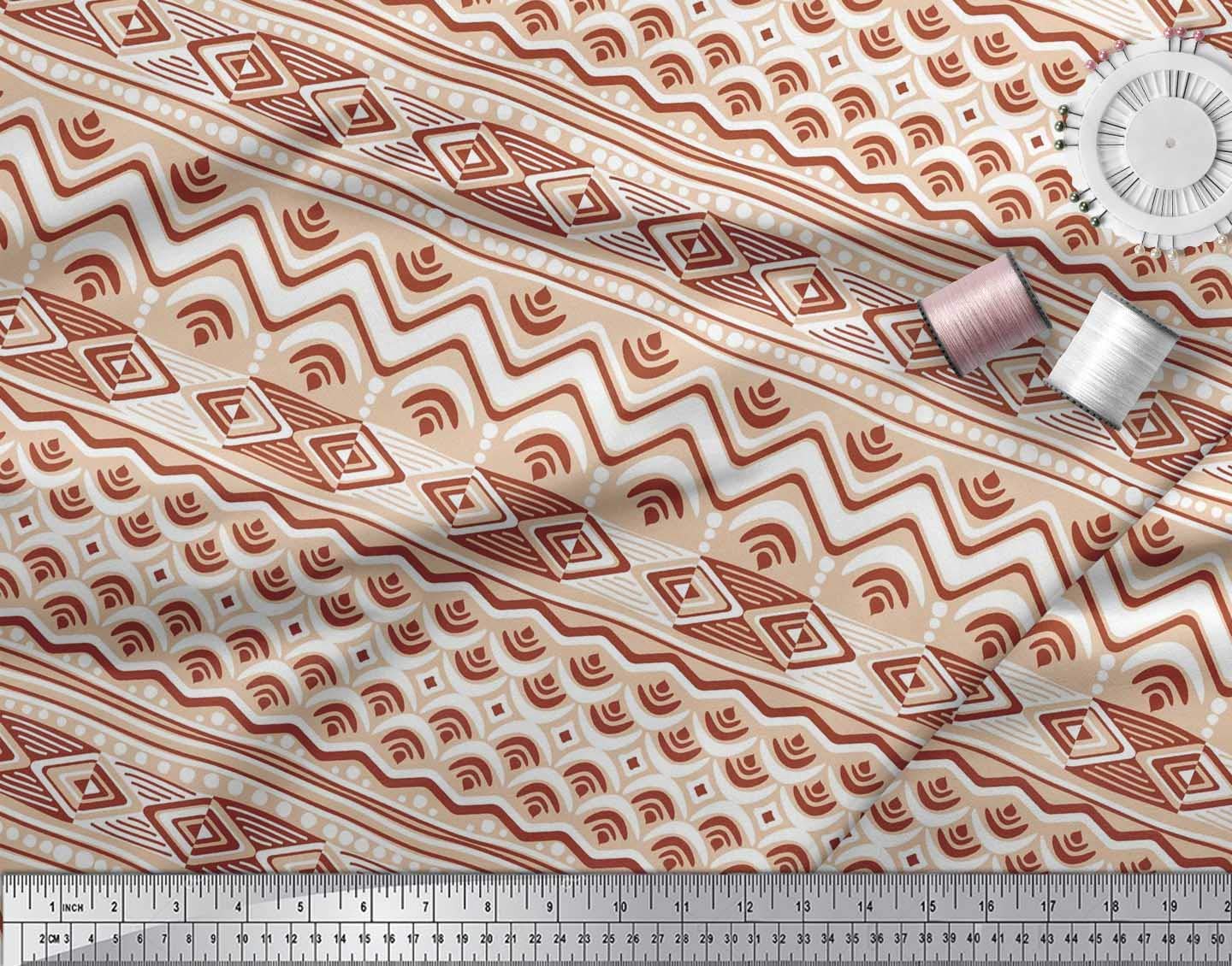 Soimoi Moss Georgette Brown Fabric by The Yard - 42 Inch Wide Aztec Geometric Printed Fabric for Dresses, Curtains & Home Decor | Tribal & Contemporary Fusion Material for Fashion Sewing & DIY Projects