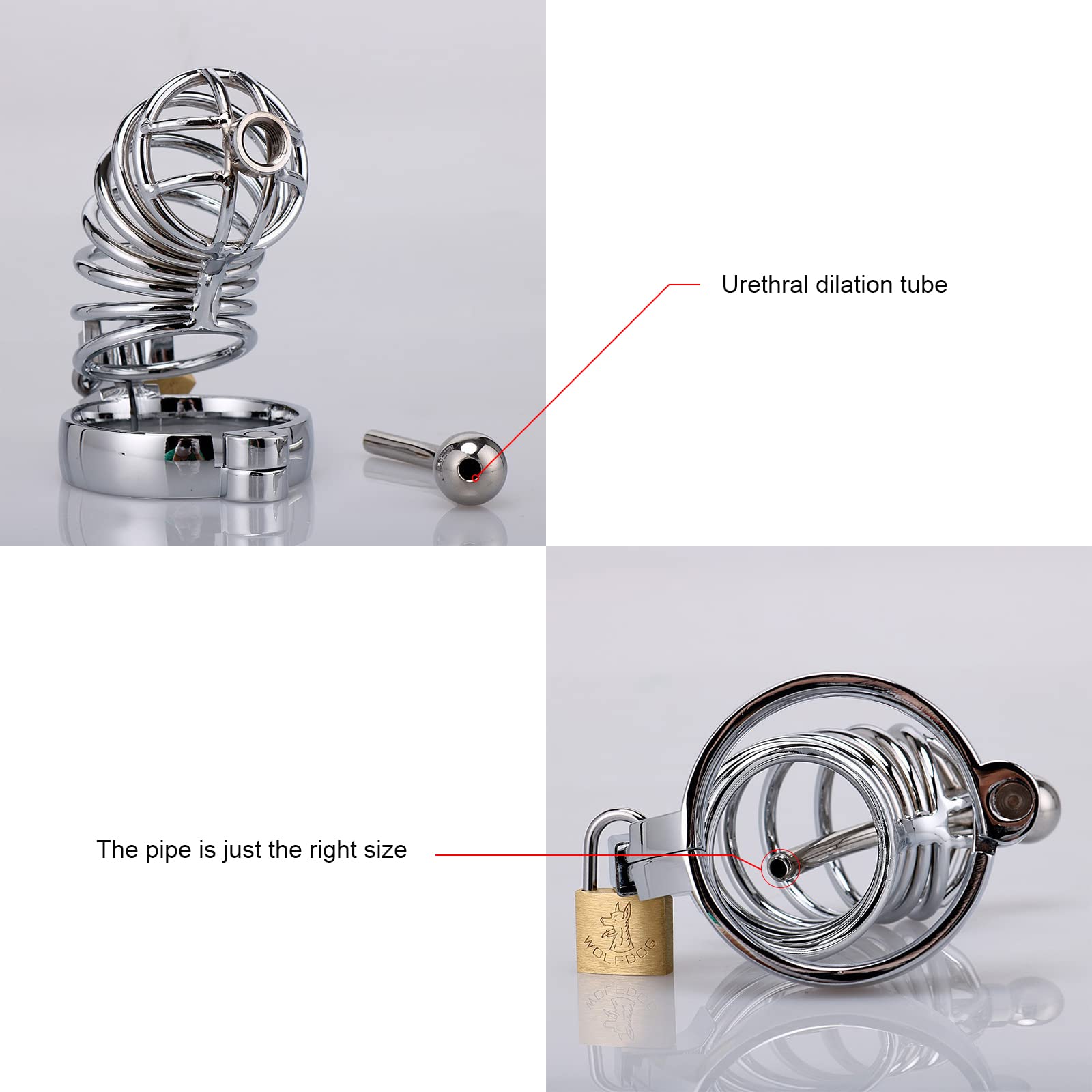 Premium Stainless Steel Cock Cage - Adjustable 3 Ring Sizes with Dilator, Lock & Key | Extreme BDSM Penis Bondage Device for Men | Perfect for Chastity Play, SM Bondage & Couples Fantasy Scenes