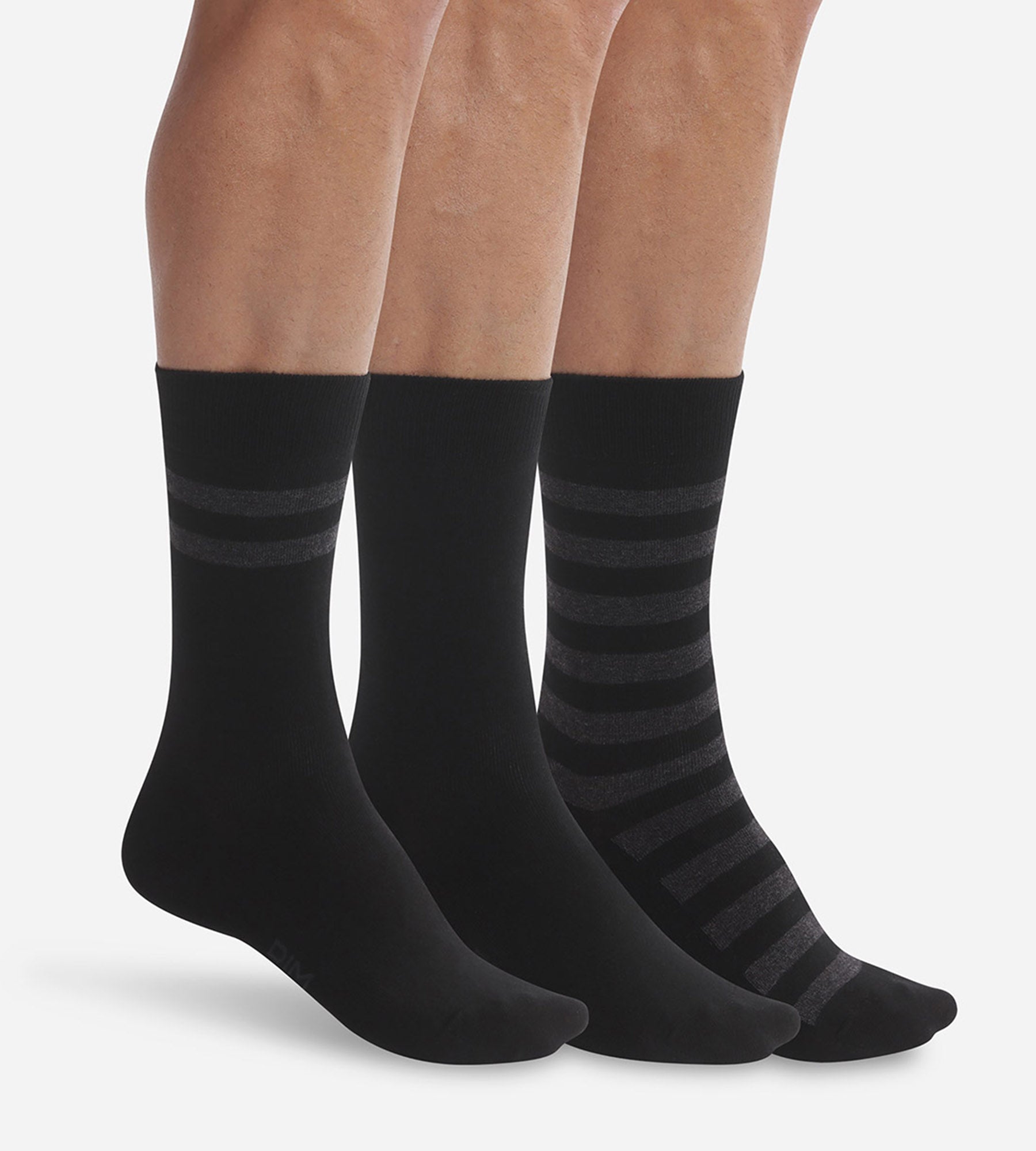 3 Pairs Men's Black Striped Cotton Socks - Comfortable & Breathable for Casual, Work & Sports Wear