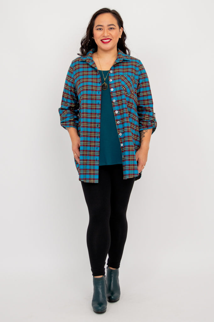Celine Women's Cotton Plaid Tunic Top - Stylish Casual Shirt for Work, Office, and Everyday Wear