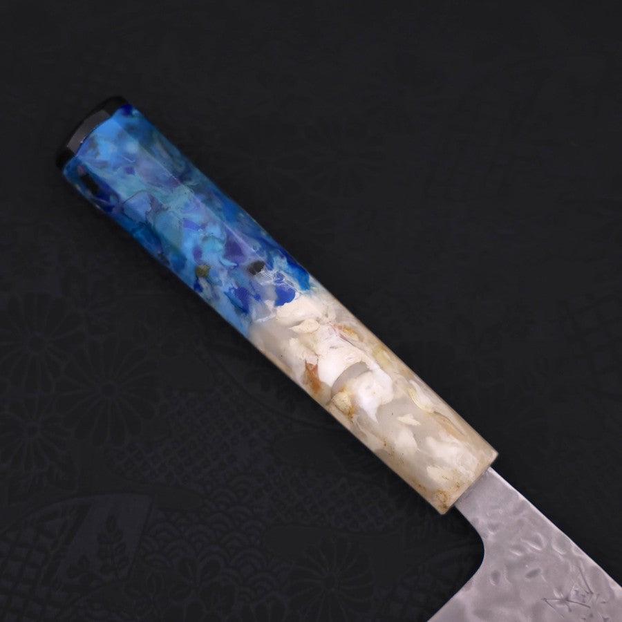 Premium Santoku Knife - White Steel #1 Stainless Clad with Tsuchime Finish & Ocean Blue Handle (165mm) - Perfect for Sushi, Vegetables, and Precision Cutting in Professional Kitchens