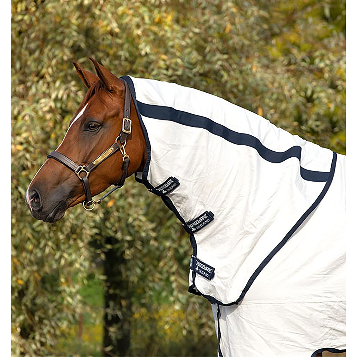 Horseware Ireland Rambo Natura Summer Sheet - Breathable Lightweight Horse Blanket for Hot Weather, White/Navy, Size 75 - Perfect for Trail Riding, Training & Show Preparation