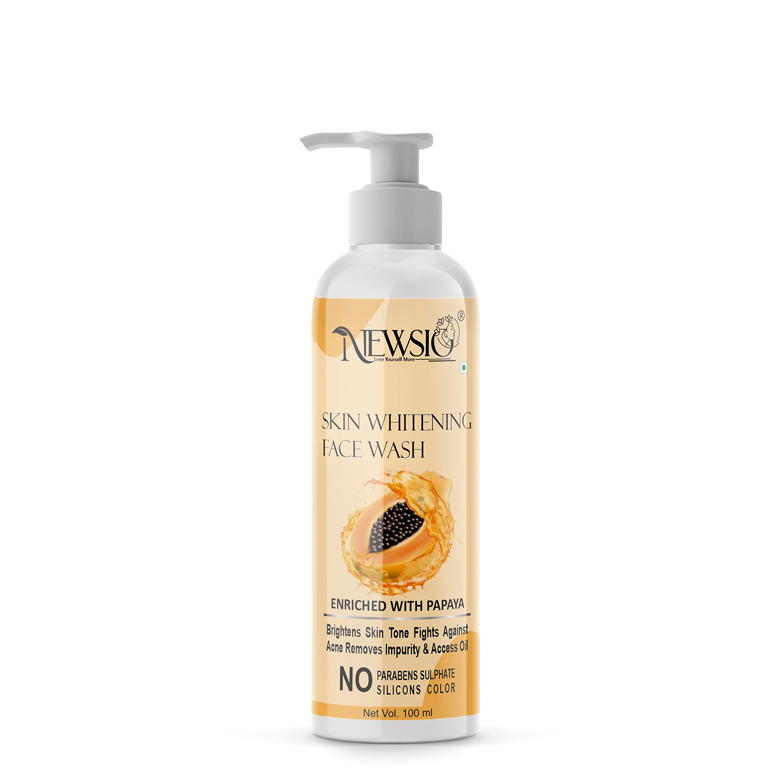 Newsio Organics Skin Whitening Face Wash with Papaya Extracts - Gentle Daily Cleanser for Tan Removal, Pigmentation & Uneven Skin Tone | Brightening Facial Wash for Glowing Complexion | Perfect for Morning & Night Skincare Routine