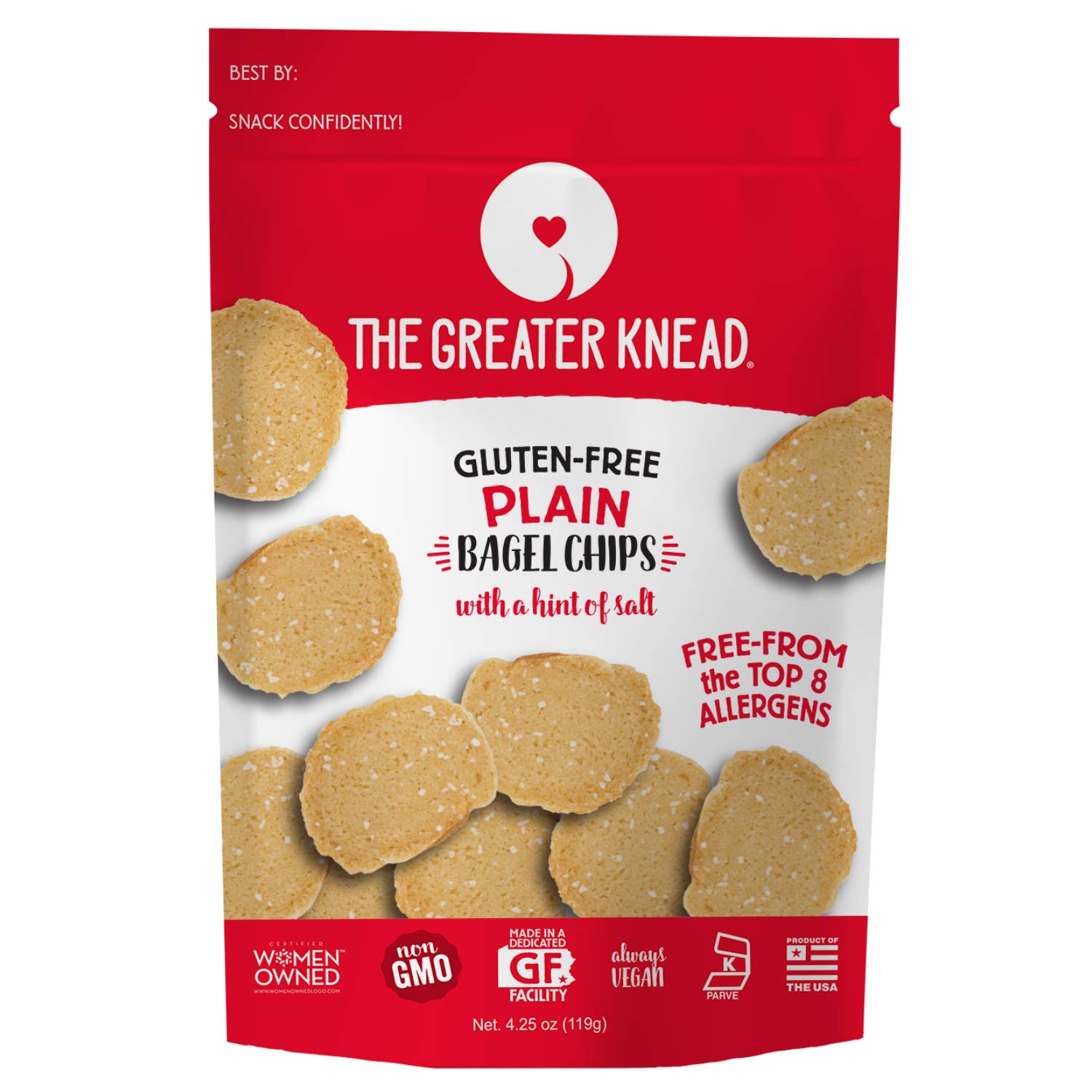 Greater Knead Gluten Free Bagel Chips - Plain, Vegan, Non-GMO, Wheat Free, Nut Free, Soy Free, Peanut Free, Tree Nut Free (1 Pack) | Healthy Snack for School, Office & Travel
