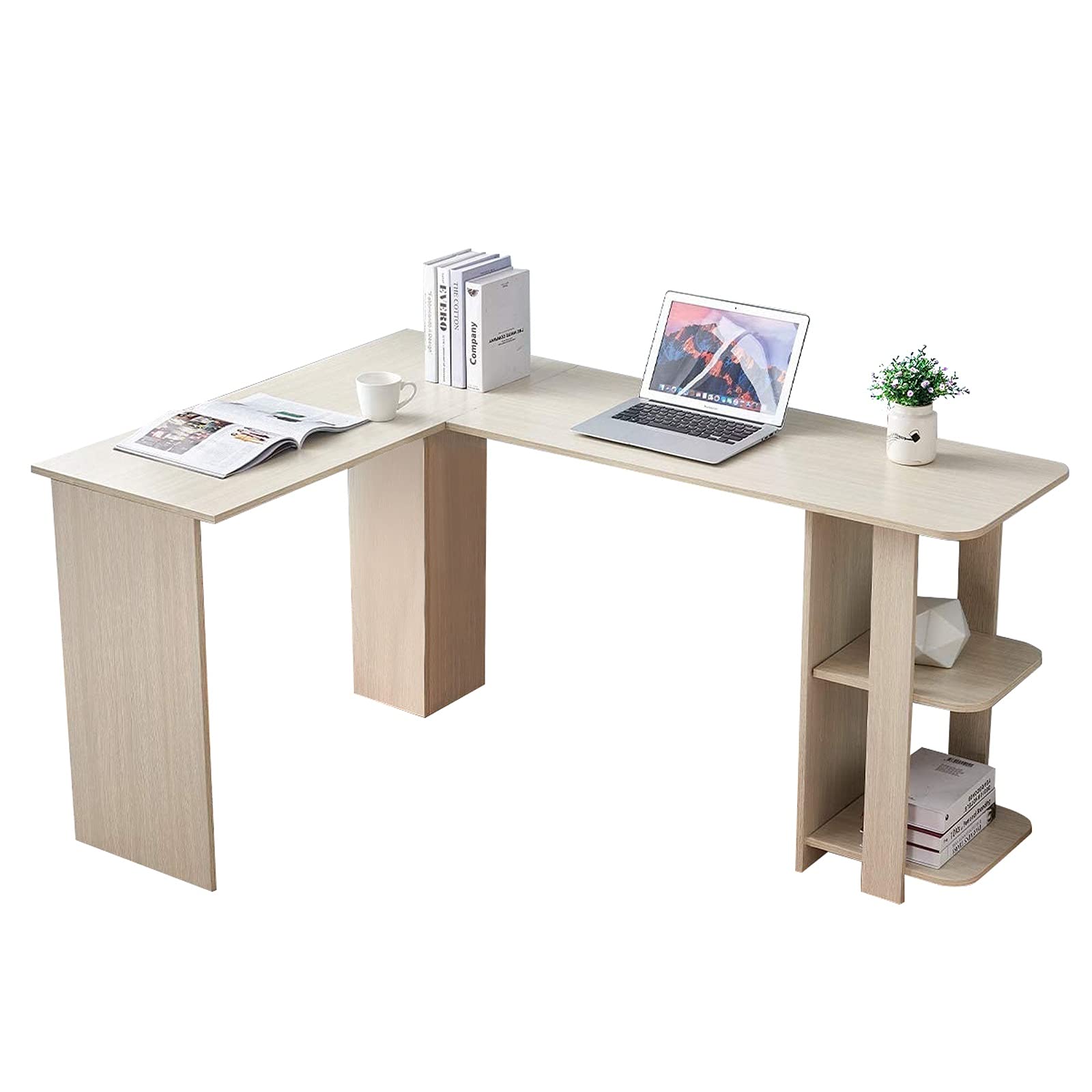 L-Shaped Corner Computer Desk with Two-Tier Bookshelves - Home Office Writing Study Desk for Laptop & Workspace - Perfect for Small Spaces & Modern Home Offices