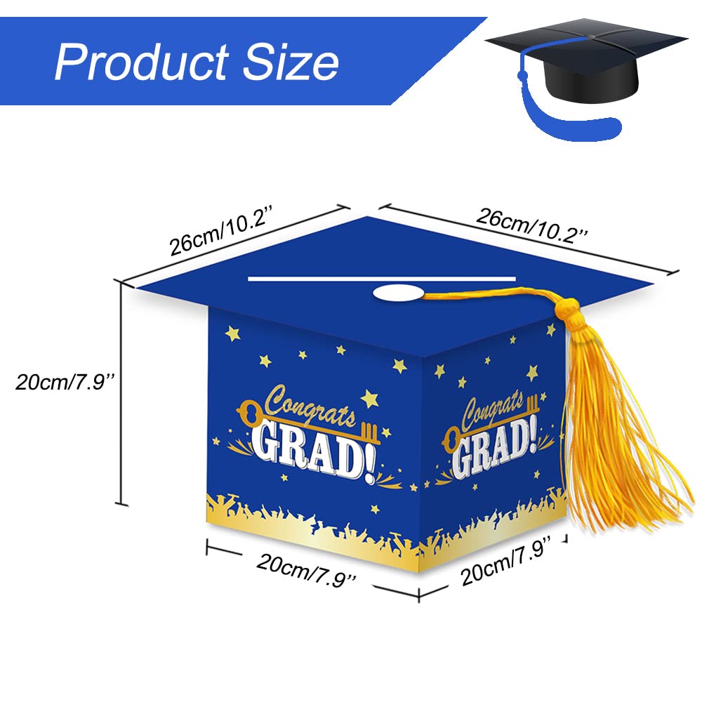 2025 Graduation Card Box - Blue & Gold Congrats Cap Card Holder with Tassel for High School & College Graduation Party Decorations - Perfect for Graduation Gifts, Money Holder & Party Centerpiece