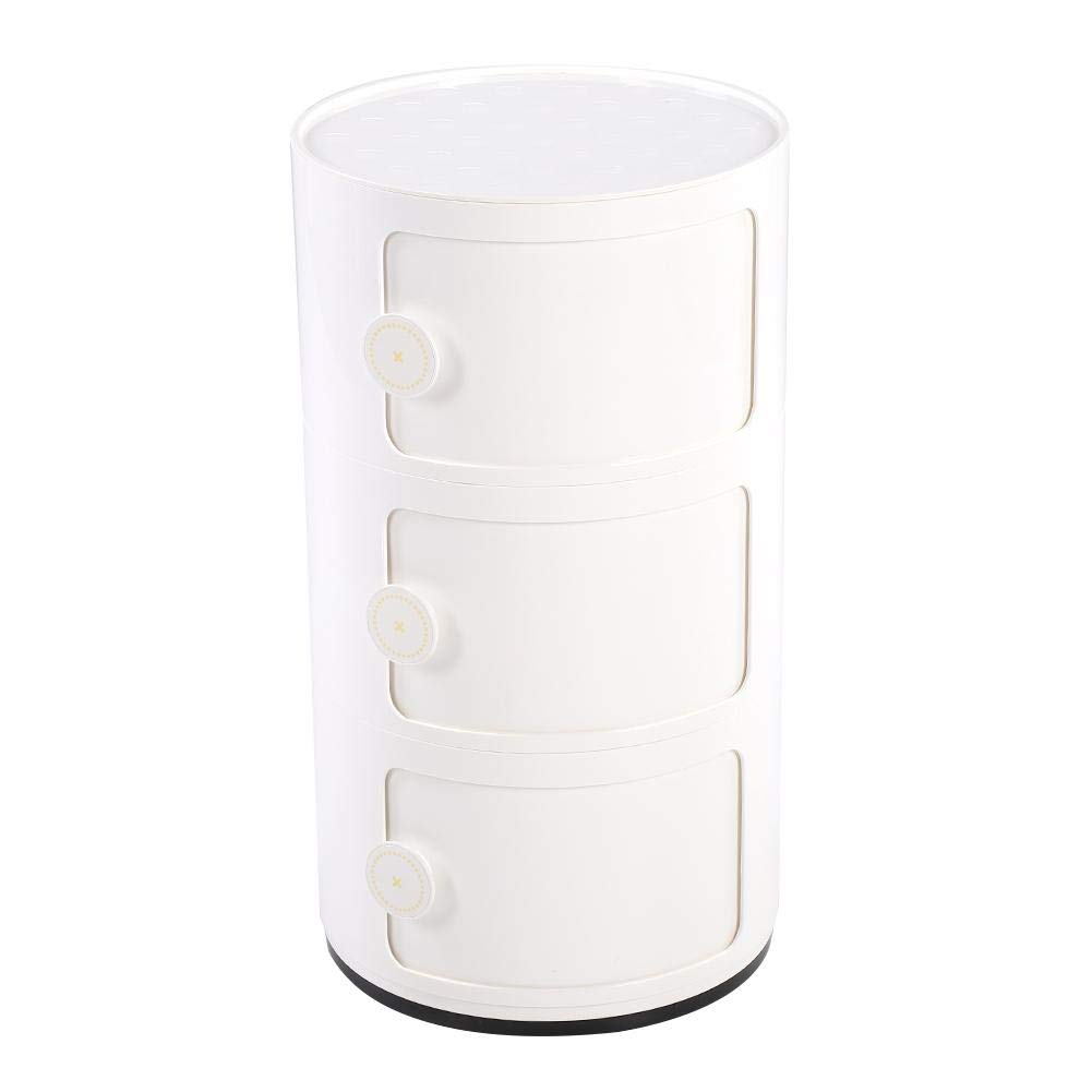 3-Drawer Rolling Storage Cart with Sliding Doors - White Round Organizer Cabinet for Home, Office, or Dorm Room - Perfect for Storing Supplies, Crafts, and Kitchen Essentials