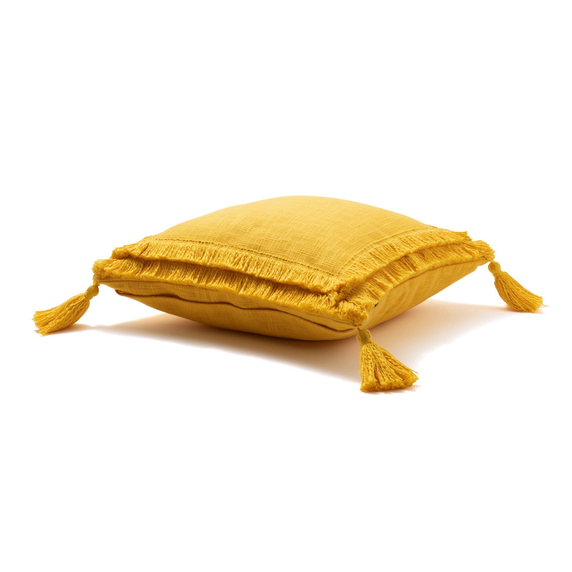 Bohemian Fringe Tassel Cushion Cover 18x18 Inches Yellow - Decorative Throw Pillow Case for Sofa, Bed, Living Room & Boho Home Decor