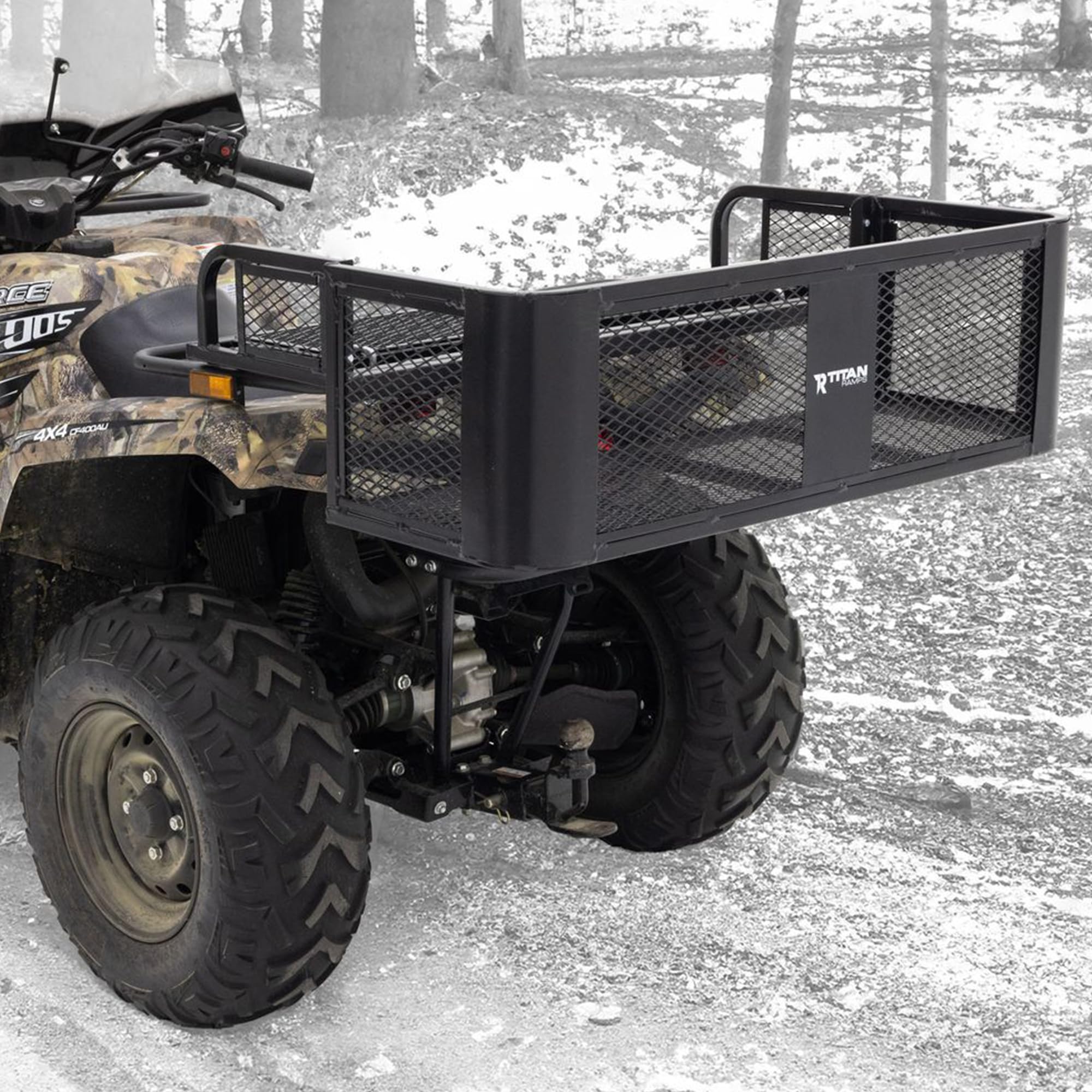 Heavy Duty Titan Ramps Rear ATV Cargo Carrier Basket - 150 lb Capacity Universal Storage Rack with Steel Mesh Surface - Perfect for Hunting, Camping & Off-Road Adventures