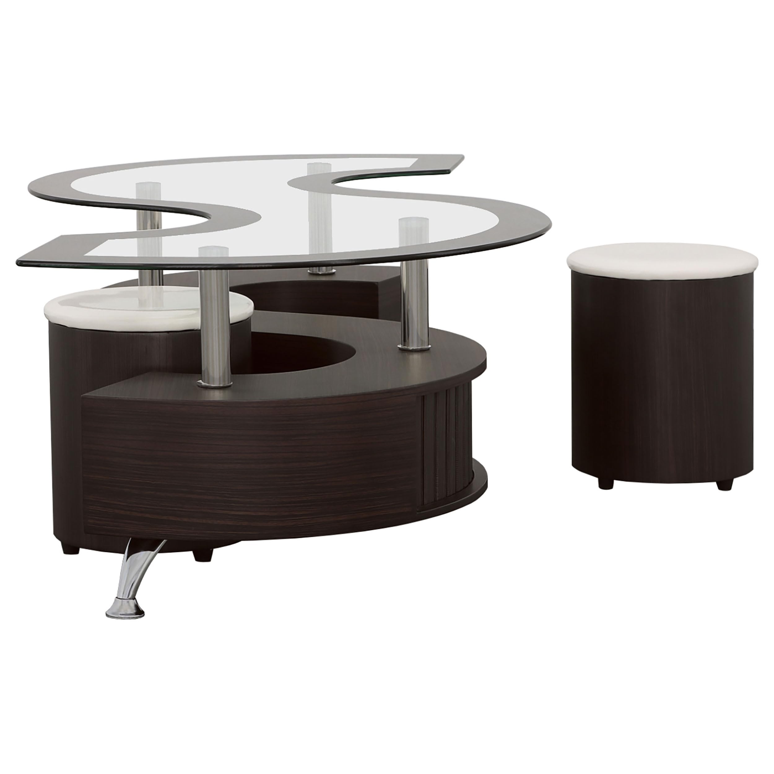 Coaster Home Furnishings Delange Coffee Table with Upholstered Stools in Cappuccino Finish - Perfect for Living Room, Lounge & Home Decor