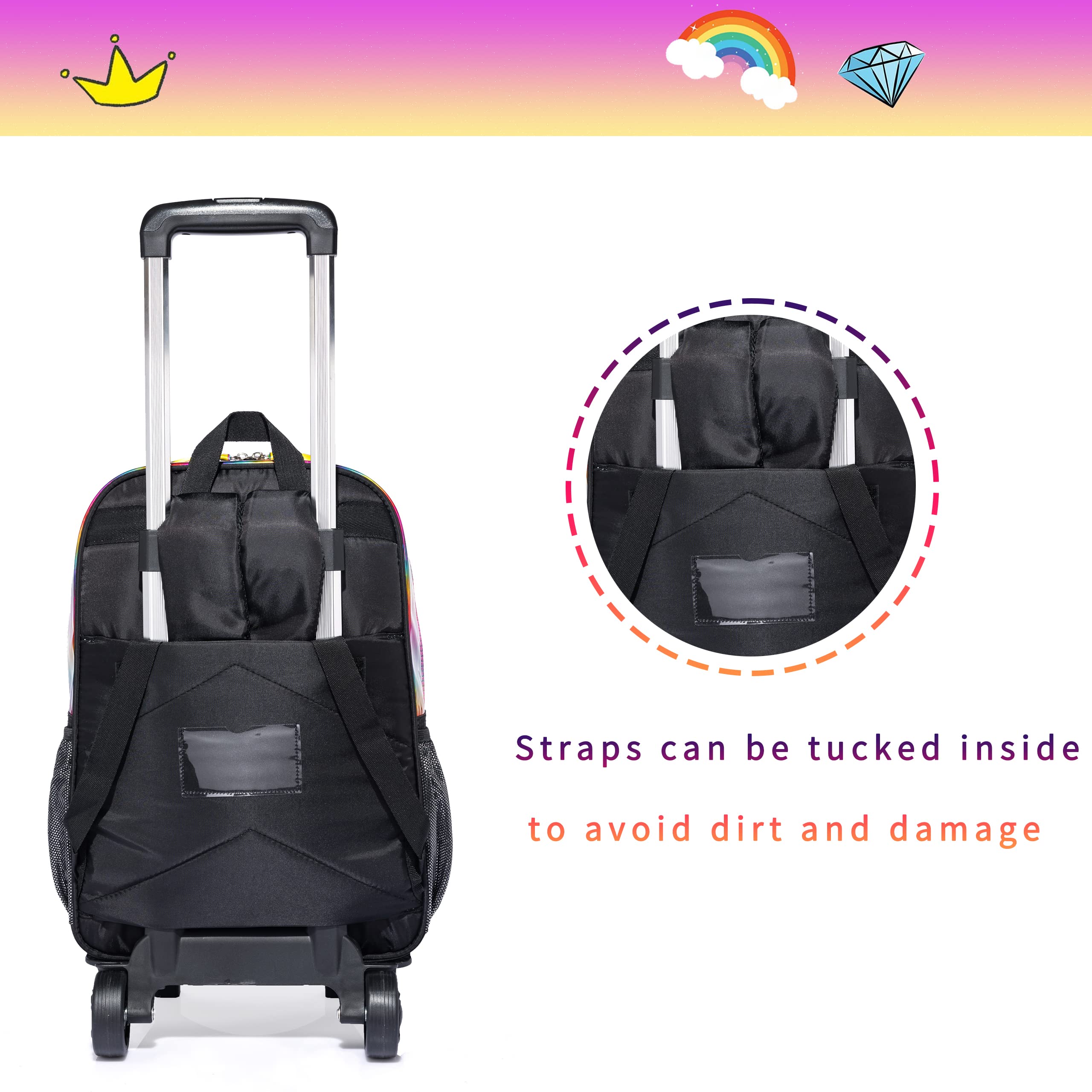 16 Inch Rolling Backpack for Girls - Kids Wheeled School Backpack with Retractable Handle, Durable Bookbag Suitcase for Kindergarten & Travel (Ages 4-6) - Perfect for School, Day Trips & Airplane Carry-On