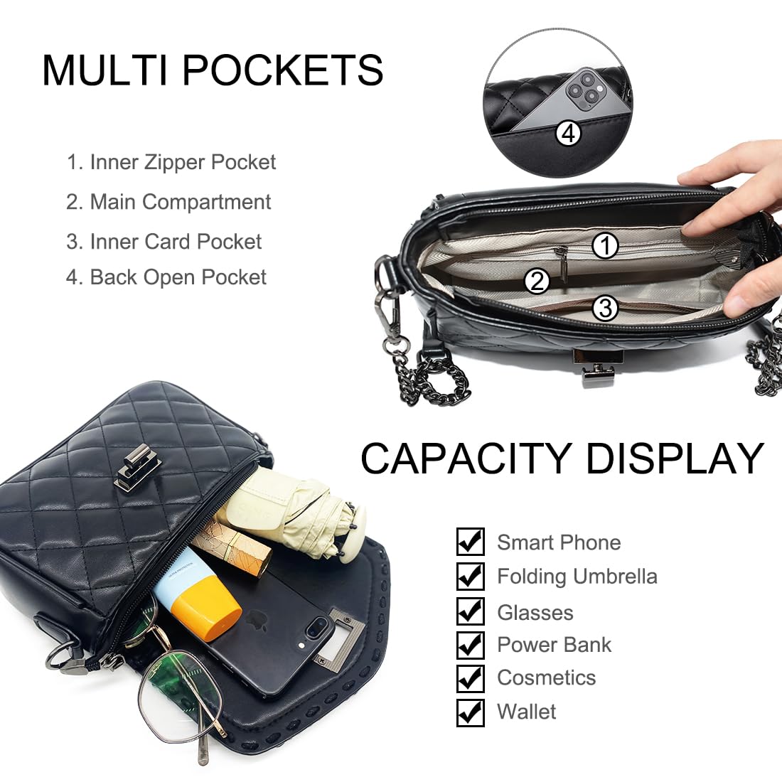 Trendy Small Quilted Crossbody Purse for Women - Soft Vegan Leather Shoulder Bag with Chain Strap & Flap Closure - Perfect for Everyday Use, Travel & Shopping