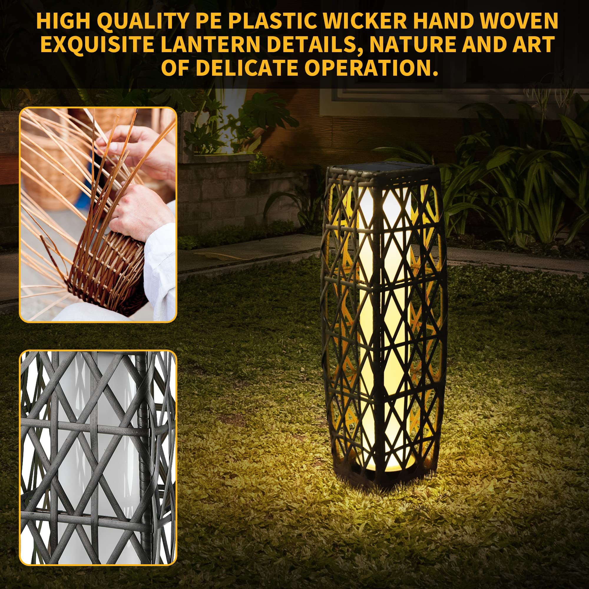 Solar Powered Outdoor Floor Lamp - Waterproof Weather-Resistant Rattan Deck Light for Porch, Garden, Patio & Yard | Solar Lantern with Resin Wicker Design | Perfect for Evening Gatherings, Pathway Lighting & Landscape Decoration