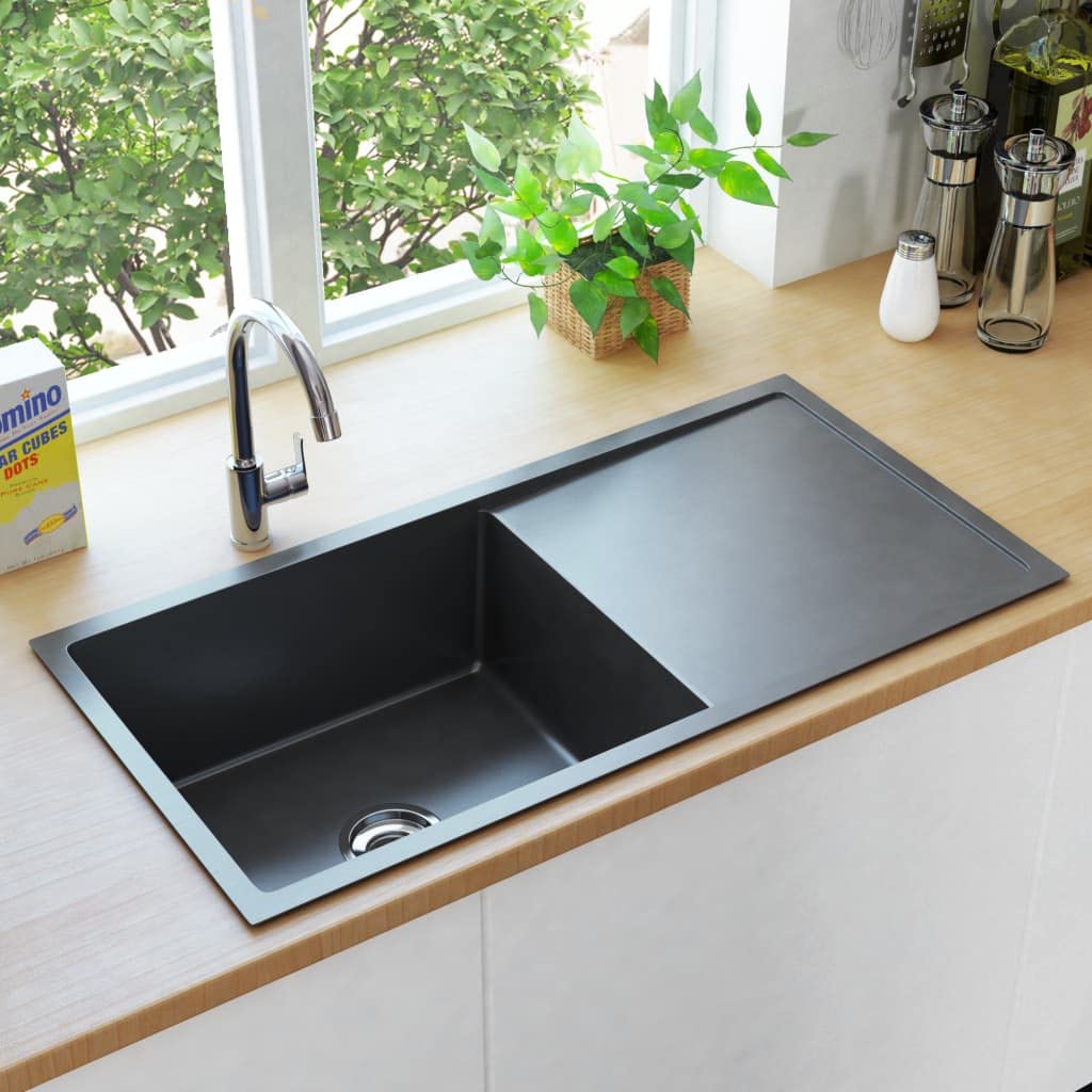 CHARMMA Handmade Black Stainless Steel Kitchen Sink with Built-in Strainer - Durable & Stylish for Modern Farmhouse, RV, and Small Apartment Kitchens