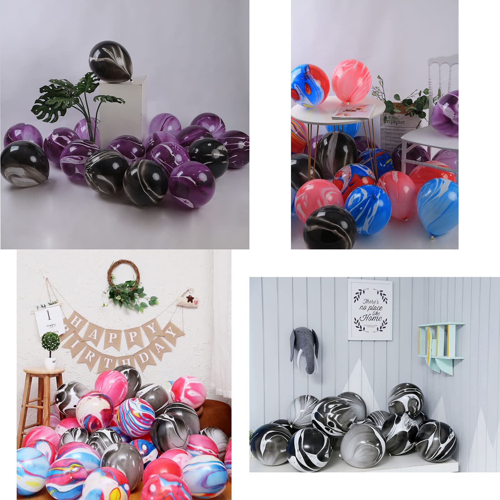 12 Inch Black and White Marble Agate Latex Balloons (50PCS) - Elegant Tie Dye Balloons for Birthday Parties, Christmas Decorations, Weddings, Halloween & Photobooth Backdrops - Perfect for Home Decor, Baby Showers and Special Events