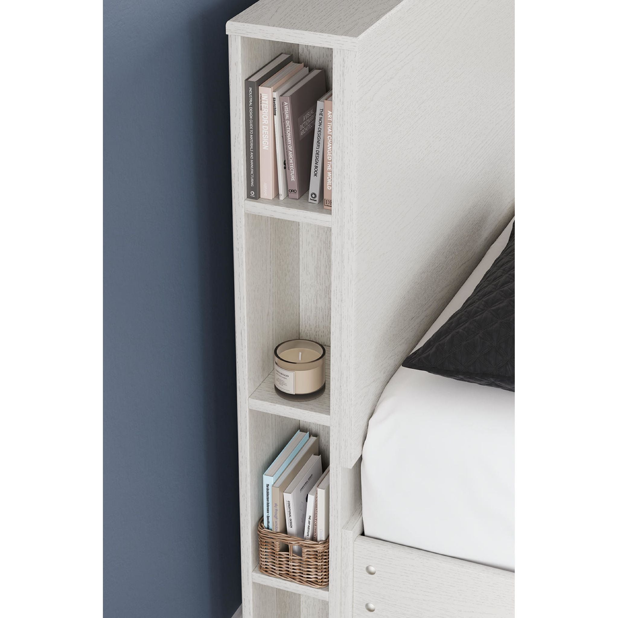 Aprilyn Queen Bookcase Headboard - White Wooden Bed Frame with Storage Shelves for Bedroom, Living Room, and Office Organization
