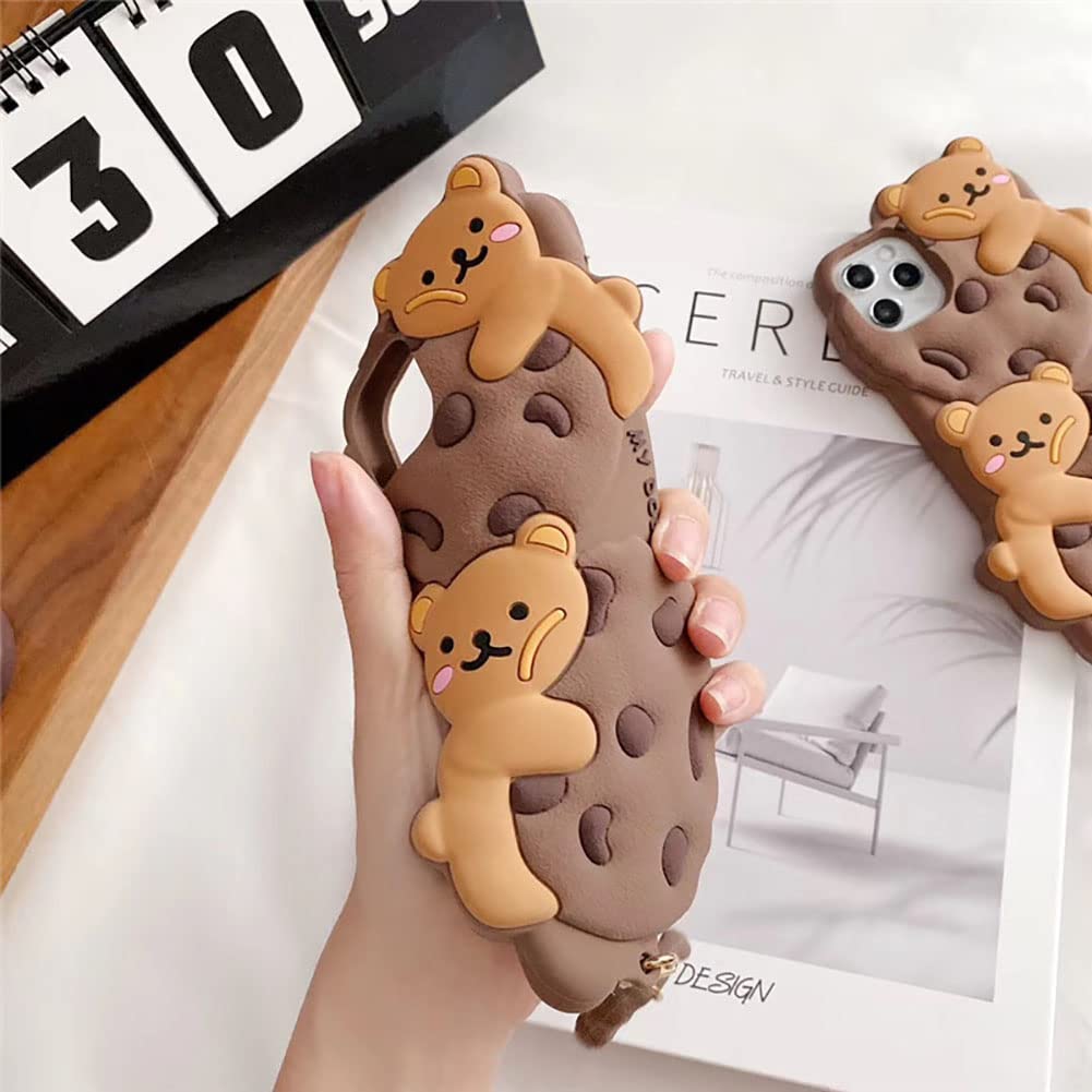 Yatchen Cute 3D Cartoon Bear Soft Silicone Case for iPhone 13 Pro Max - Kawaii Cookie Bear Design with Strap Lanyard, Protective Phone Cover for Women & Girls | Perfect Gift for Birthday, Christmas & Daily Use