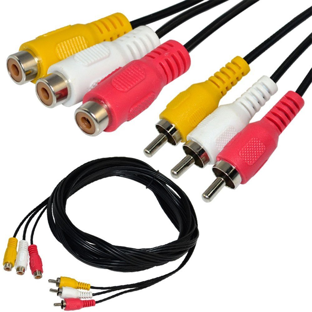 MagicW 5ft 3 RCA Male to 3 RCA Female Audio Video Extension Cable - High Quality Composite AV Cable for DVD, TV, Home Theater & Gaming Systems (UK Plug)
