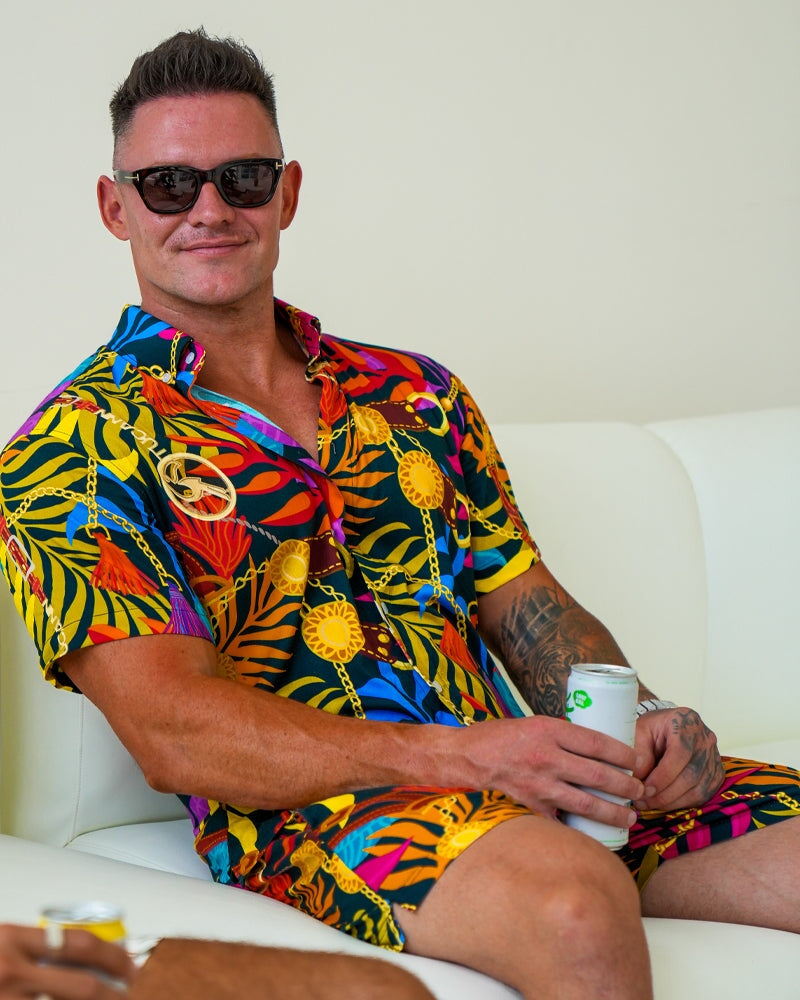 Premium Luxe Wild Jungle Print Resort Shorts - Stylish & Comfortable for Beach Vacations, Pool Parties & Summer Getaways