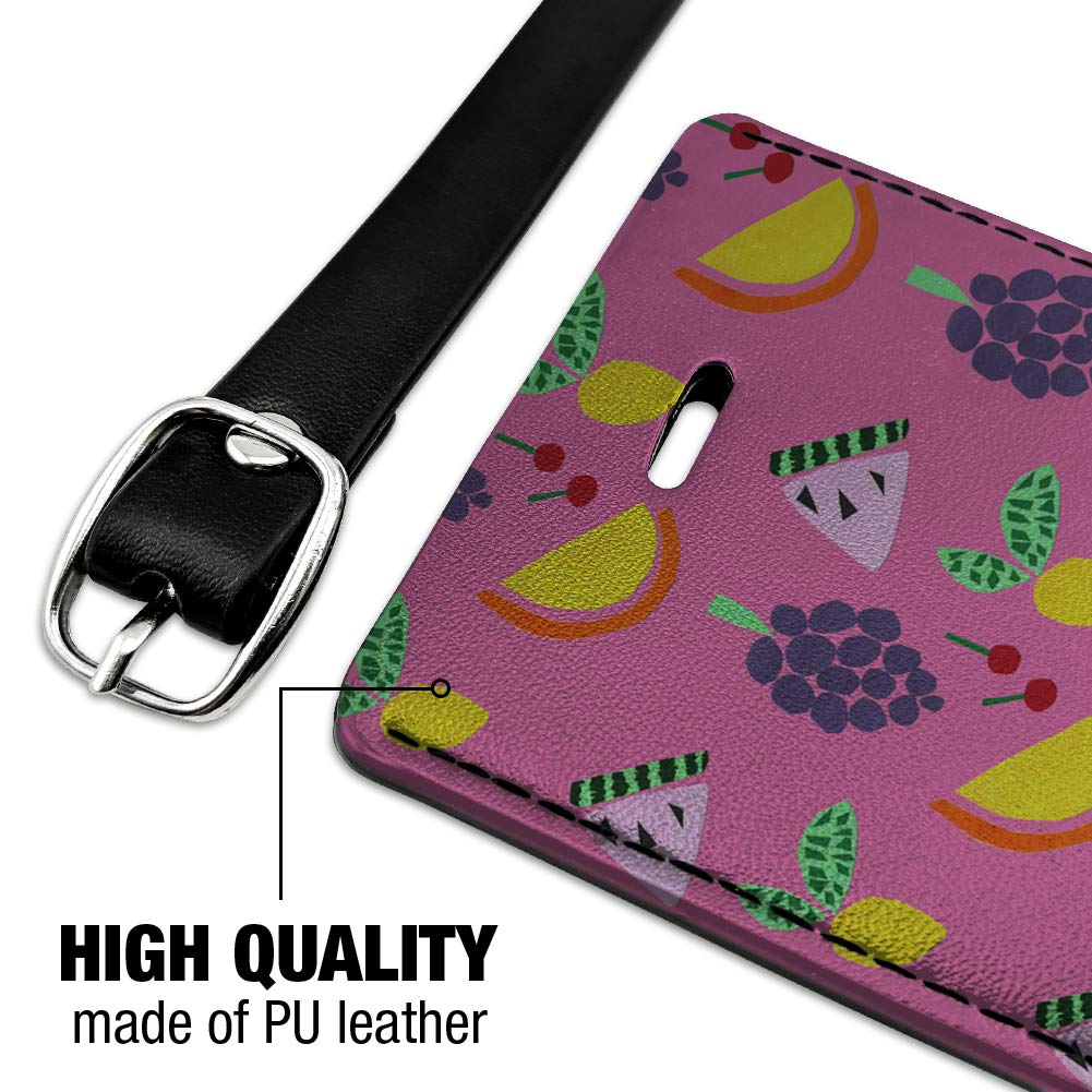 Fruit Party Rectangle Leather Luggage Tag - Cherry Grape Lemon Design ID Card Holder for Travel Bags & Suitcases | Perfect for Vacation, Business Trips & Gift Giving