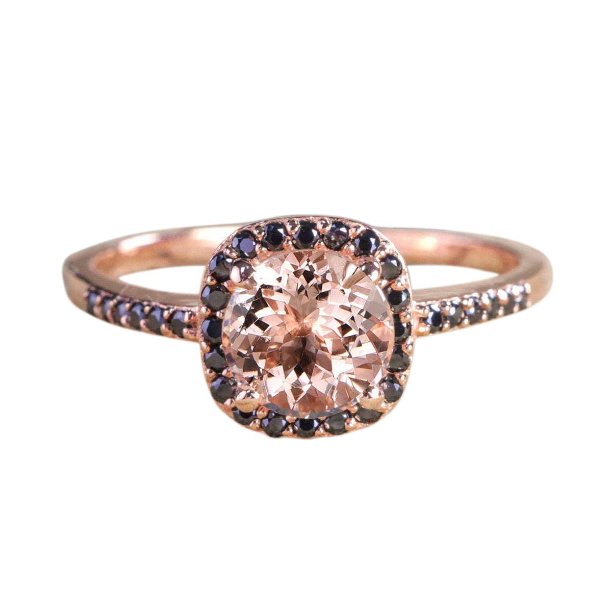 1.25 Carat Morganite & Black Diamond Engagement Ring in 18K Gold Plating - Round Cut Vintage Style Wedding Ring for Women, Perfect for Proposals, Anniversaries and Special Occasions
