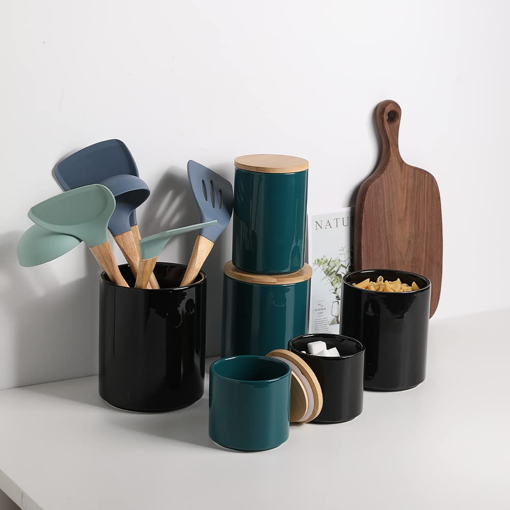 Sweejar 4-Piece Ceramic Kitchen Canister Set with Airtight Bamboo Lids - Porcelain Food Storage Containers for Sugar, Coffee, Tea, Flour & Spices - Elegant Countertop Organization for Pantry & Kitchen (Jade Green)