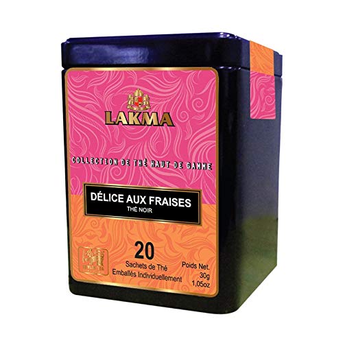 Premium Lakma Black Tea with Strawberry & Cream Flavor - 20 Tea Bags per Pack (16 Packs, 320 Tea Bags Total) - Gourmet Loose Leaf Tea in Elegant Metal Gift Tin - Perfect for Gifting, Afternoon Tea & Relaxation