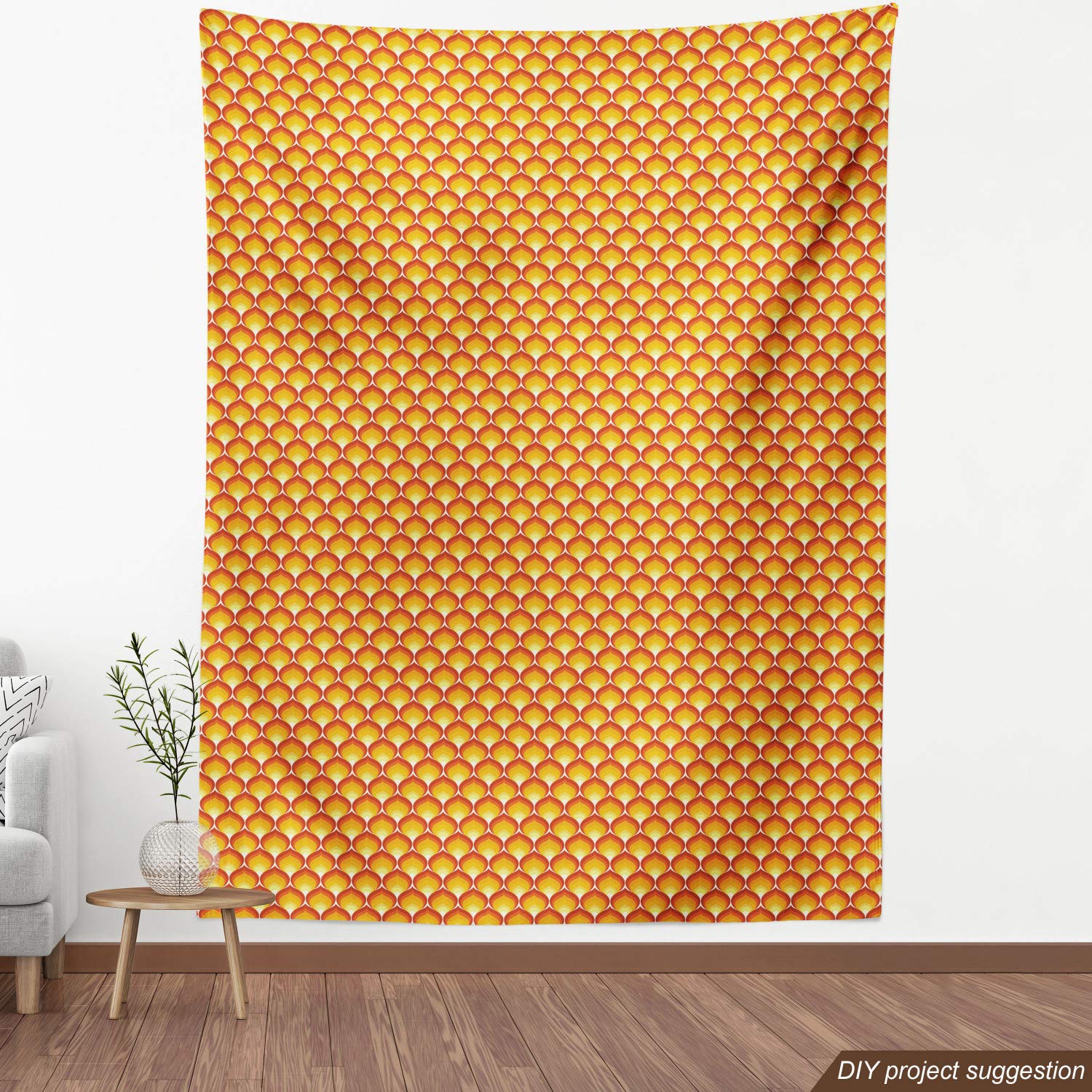 Ambesonne Abstract Fabric by The Yard - Continuous Art Deco Wallpaper in Tangerine Tones, Decorative Upholstery Fabric for Sofa, Curtains & Home Decor (10 Yards, Vermilion Mustard) - Perfect for Living Room Makeovers & DIY Craft Projects