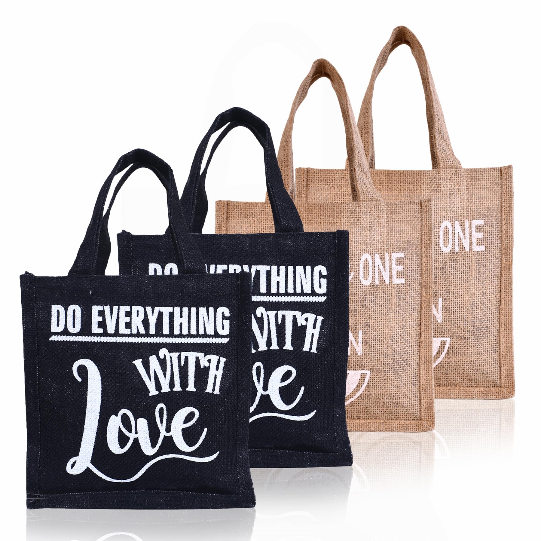 Kuber Industries Reusable Jute Lunch Bag with Handle - Eco-Friendly Office Lunch Tote for Women & Men - Small Size, Pack of 4 (Multi-Color) - Perfect for Work, School, Picnics & Daily Commute