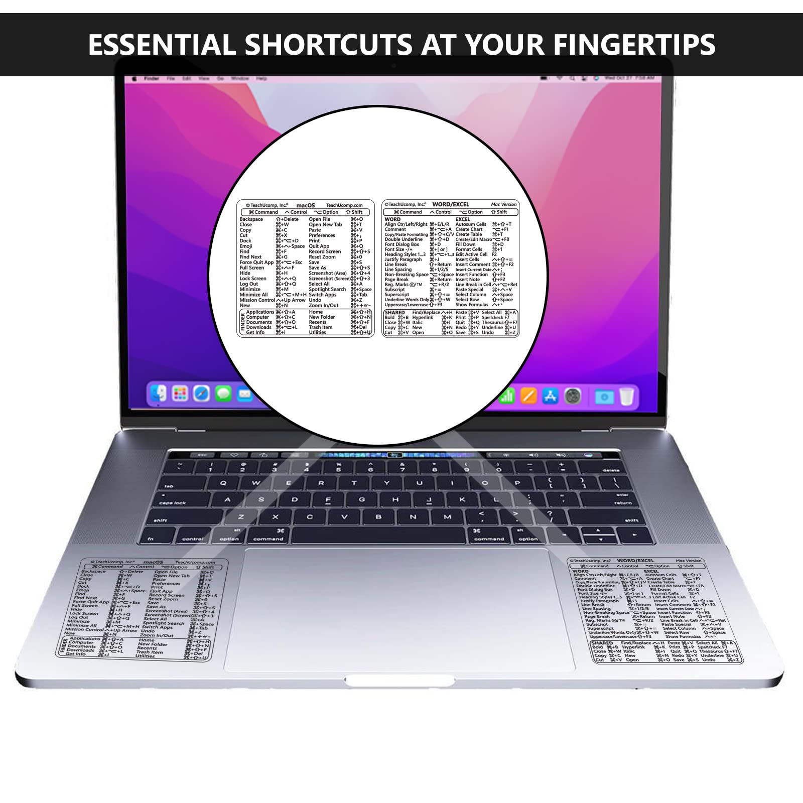 TEACHUCOMP Keyboard Shortcuts Sticker for Mac OS - Vinyl Laminated Cheat Sheet for Microsoft Word & Excel (Mac/MacBook) - No-Residue Adhesive Training Aid - Perfect for Office Work & Productivity Boost
