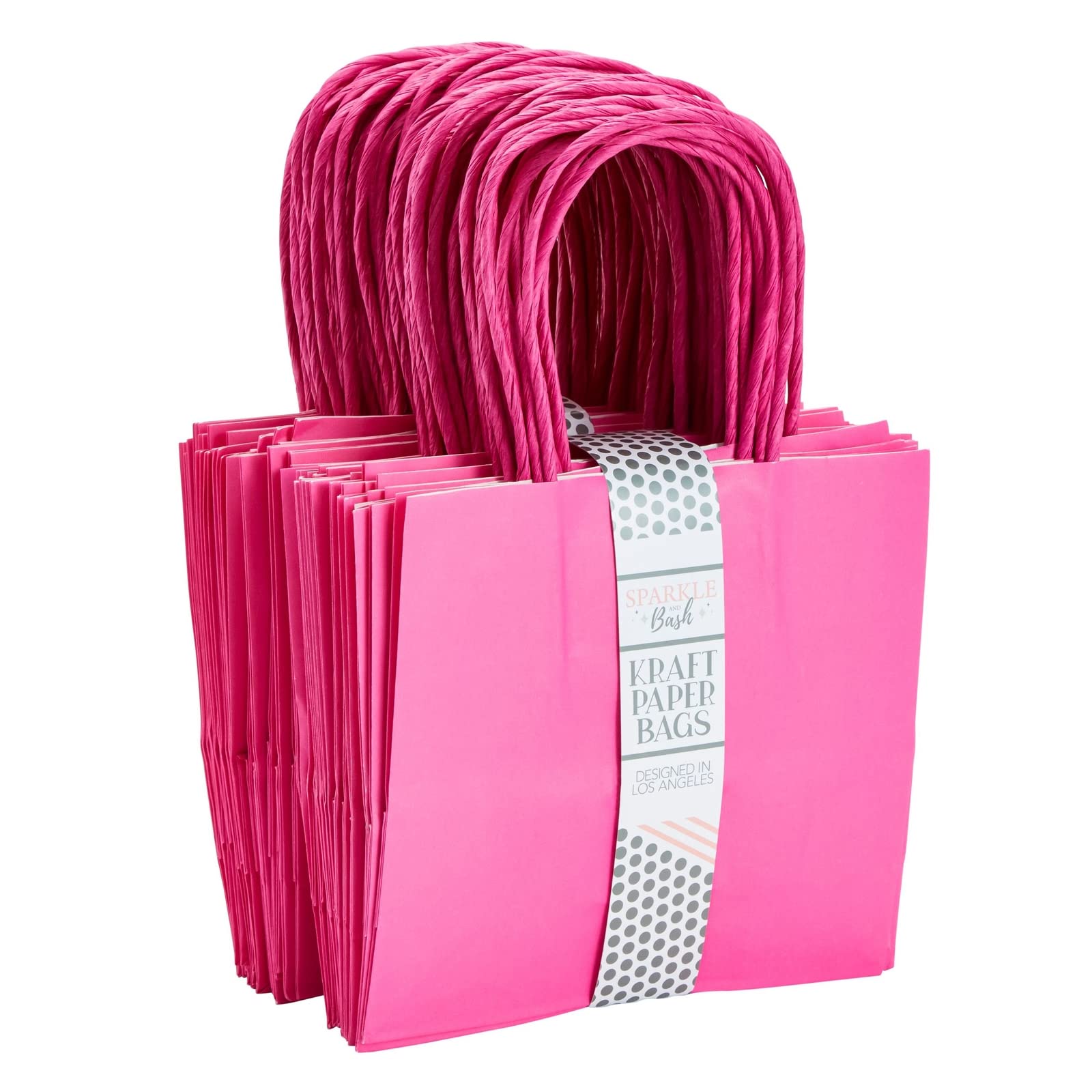 50 Pack Mini Pink Gift Bags with Handles - 6x5x2.5 Inch Bulk Kraft Party Favor Bags for Birthday, Baby Shower, Wedding Favors & Christmas Gift Wrapping