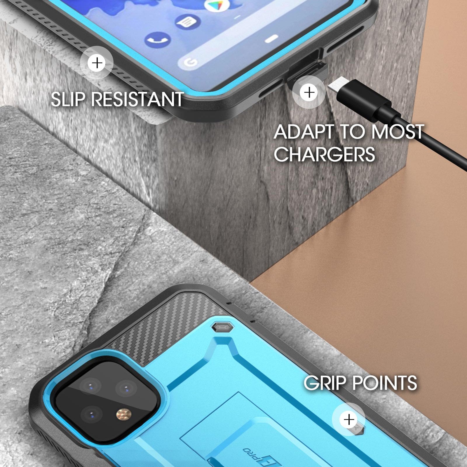 Google Pixel 4 XL Case - Unicorn Beetle Pro Rugged Holster with Kickstand | Shockproof & Drop Protection | Blue | Perfect for Outdoor, Work & Daily Use