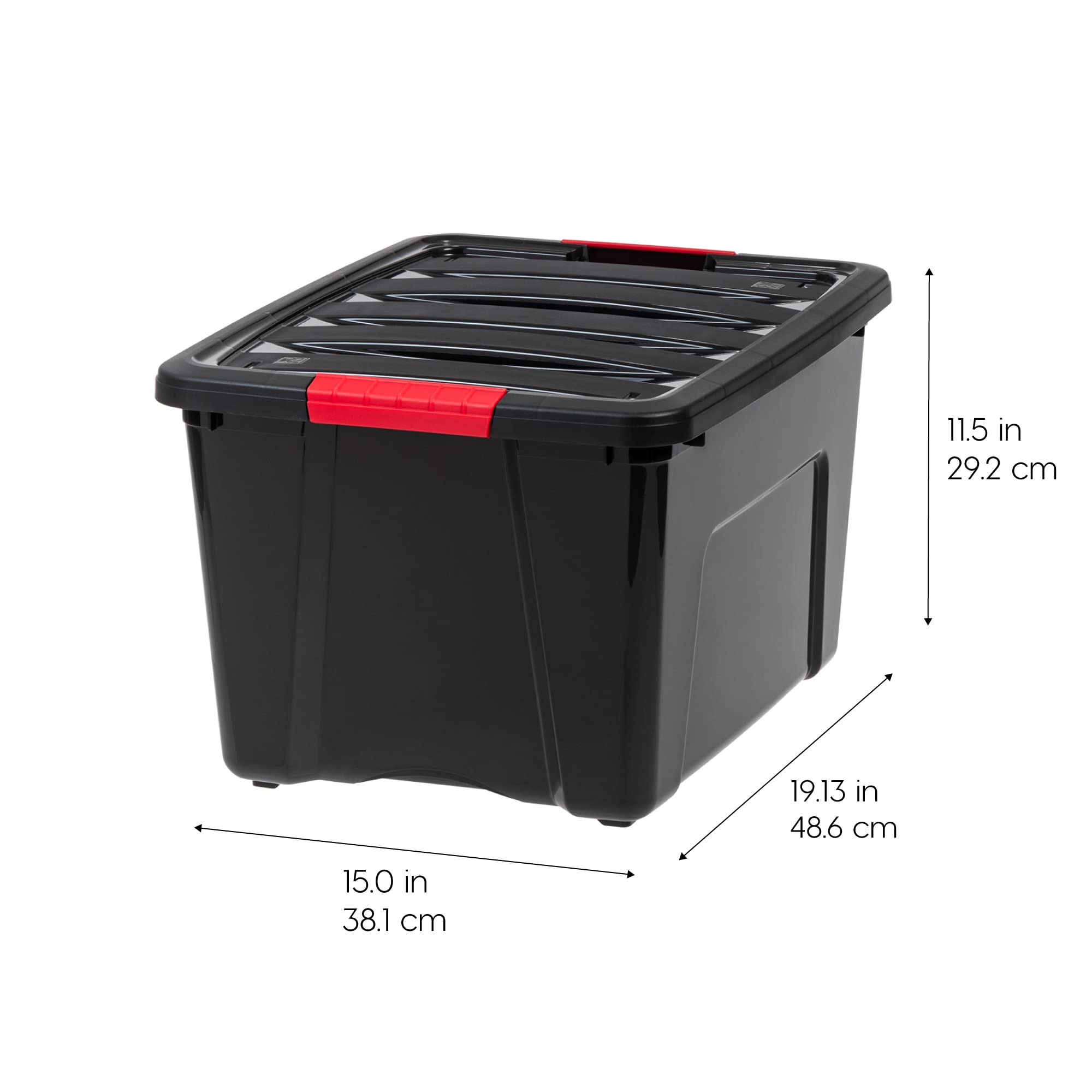 IRIS USA 40 Qt Stackable Plastic Storage Bins with Lids, 6 Pack - BPA-Free, Made in USA - Durable Nestable Containers for Garage Organization, Home Storage & Closet Organization - Secure Pull Handle & Latches - Black
