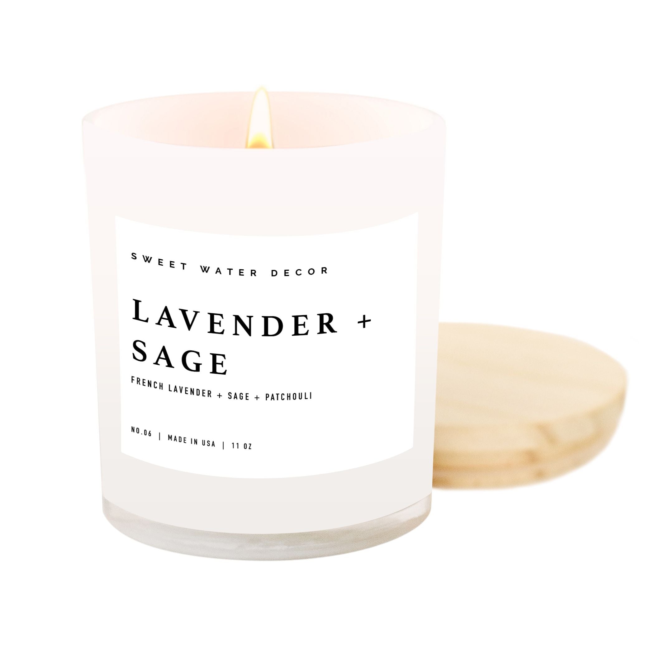 Lavender and Sage Scented Soy Wax Candle in White Jar - Relaxing Aromatherapy for Home, Spa, and Meditation