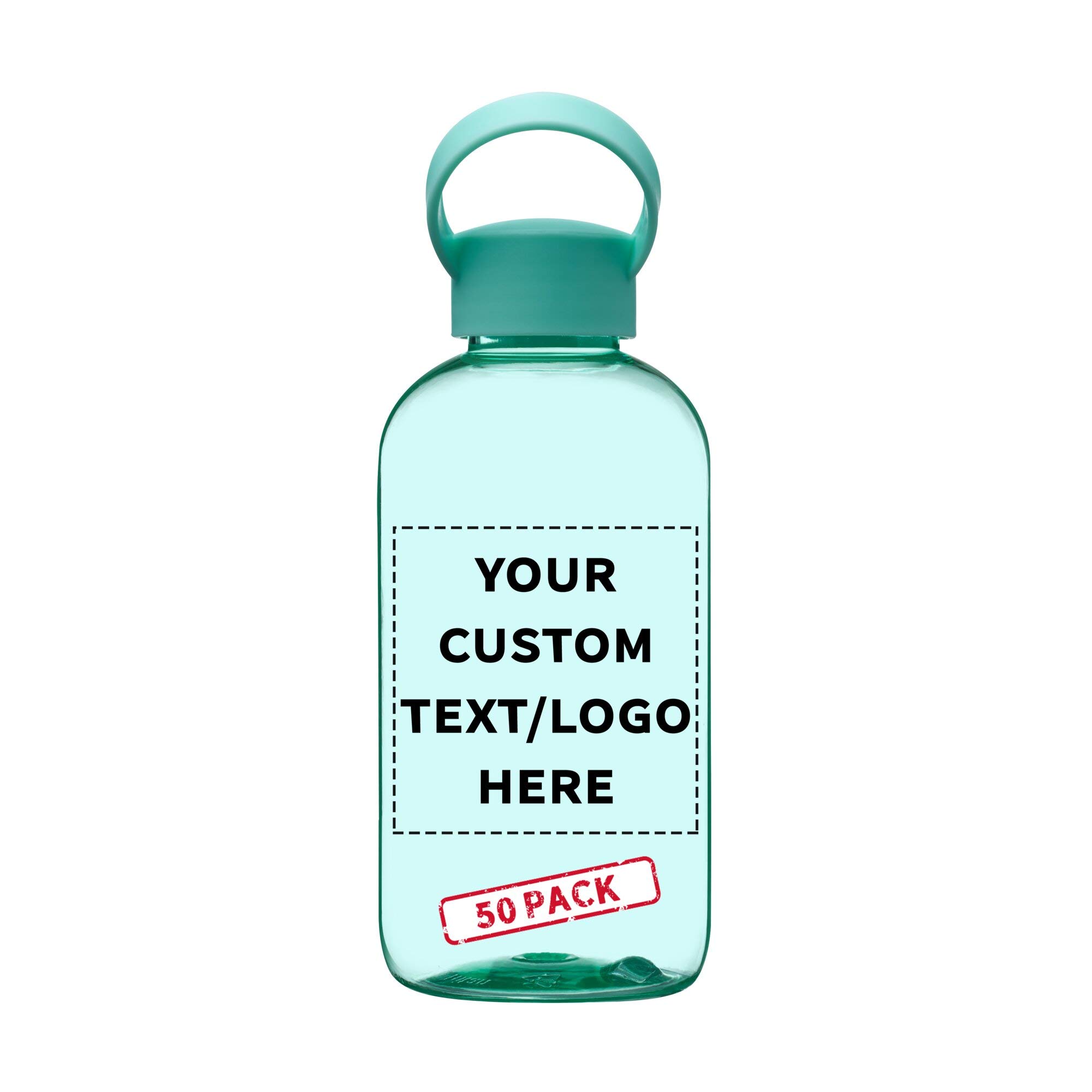 50 Pack Customizable 20 oz Plastic Water Bottles with Handle - Flexi-Grip Design, Bulk Drinkware for Schools, Gyms & Events - Mint Green (Text/Logo Printing Available)