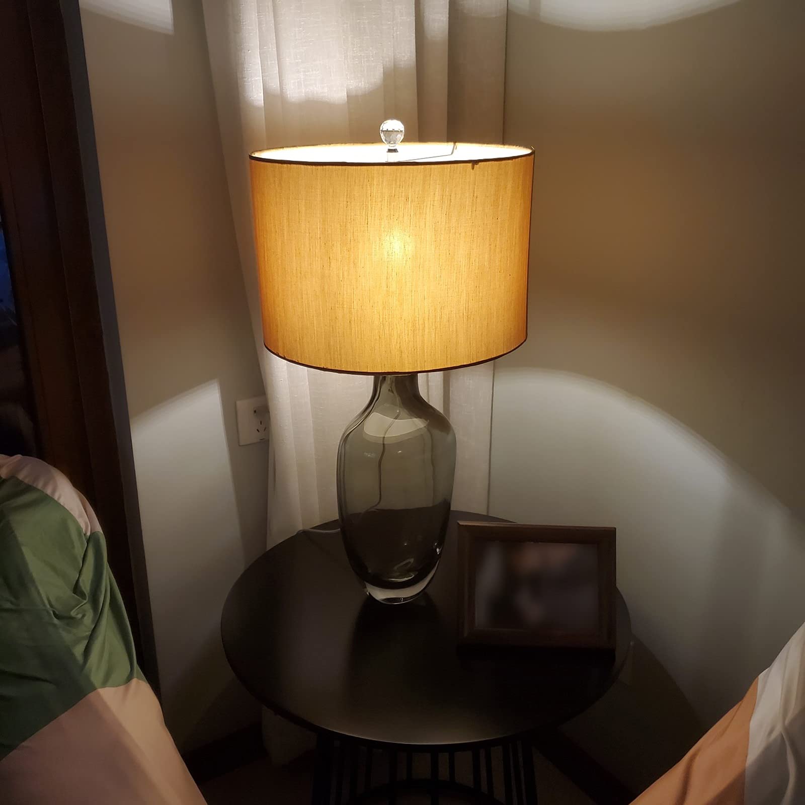 Modern Glass Bedside Table Lamp with Fabric Lampshade - 25.6