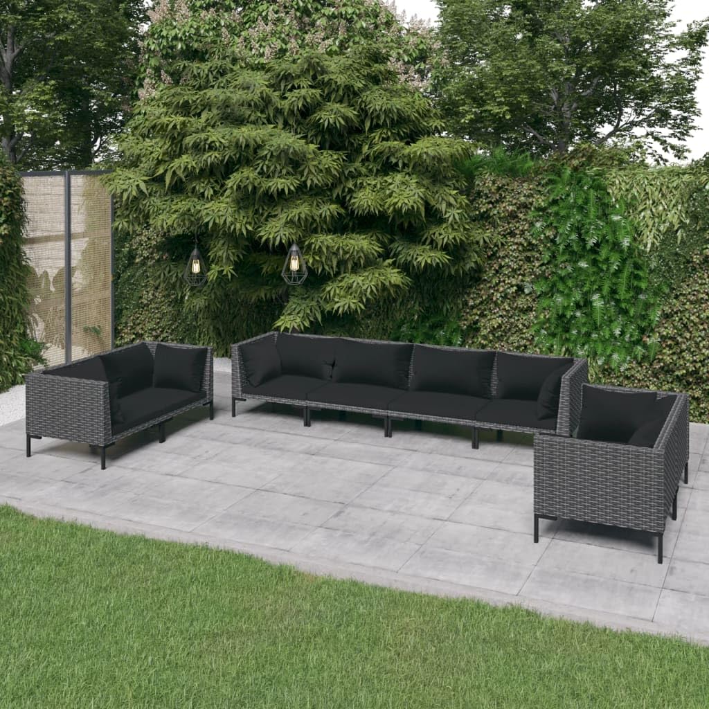 4-Piece Patio Lounge Set - Dark Gray Poly Rattan Outdoor Sectional Sofa with Black Cushions | Water-Resistant & UV-Protected for Backyard, Poolside & Garden Relaxation