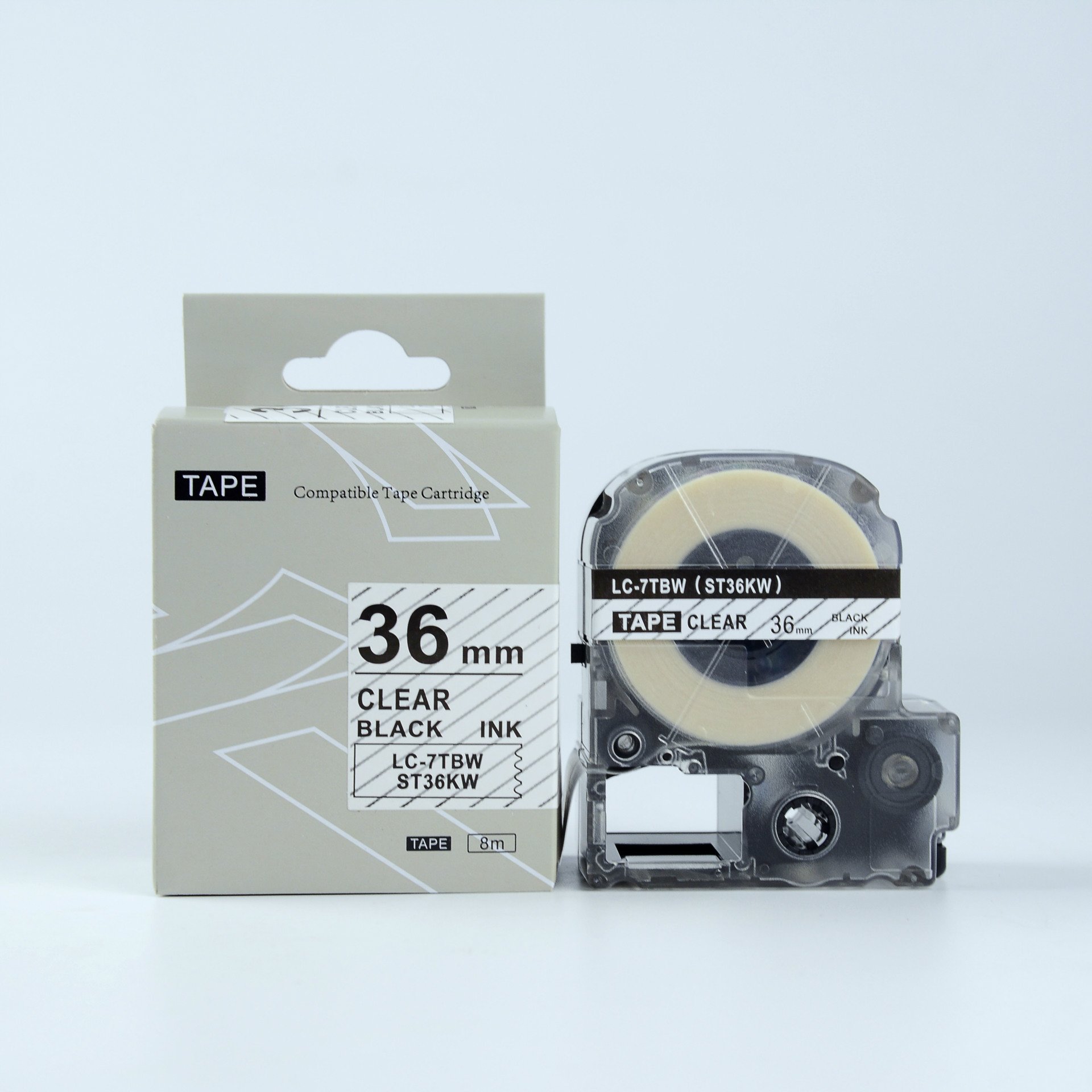 Black on Clear Label Tape ST36KW/LC-7TBW - Compatible with Kingjim/Epson TepraPro & Labelworks Printers - Perfect for Office Organization, Shipping Labels & Craft Projects
